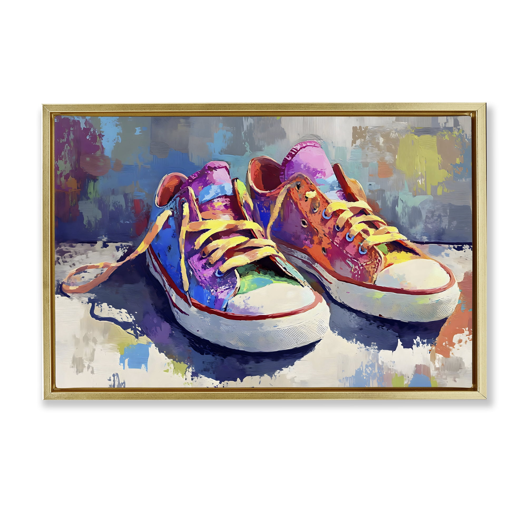 Stupell Industries Colorful Low Top Sneakers Gold Framed Floater Canvas Wall Art, design by Creative Studio