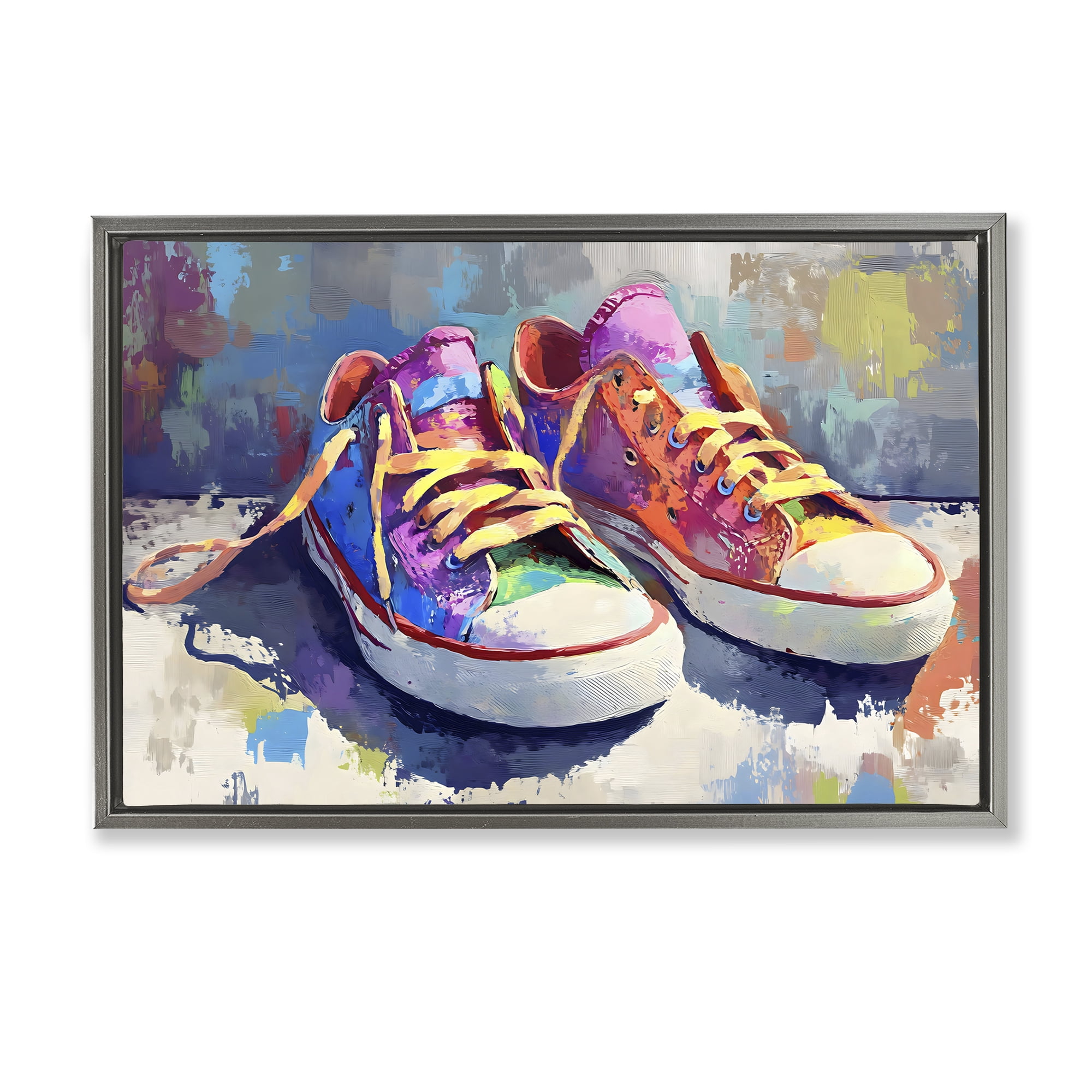 Stupell Industries Colorful Low Top Sneakers Gray Framed Floater Canvas Wall Art, design by Creative Studio