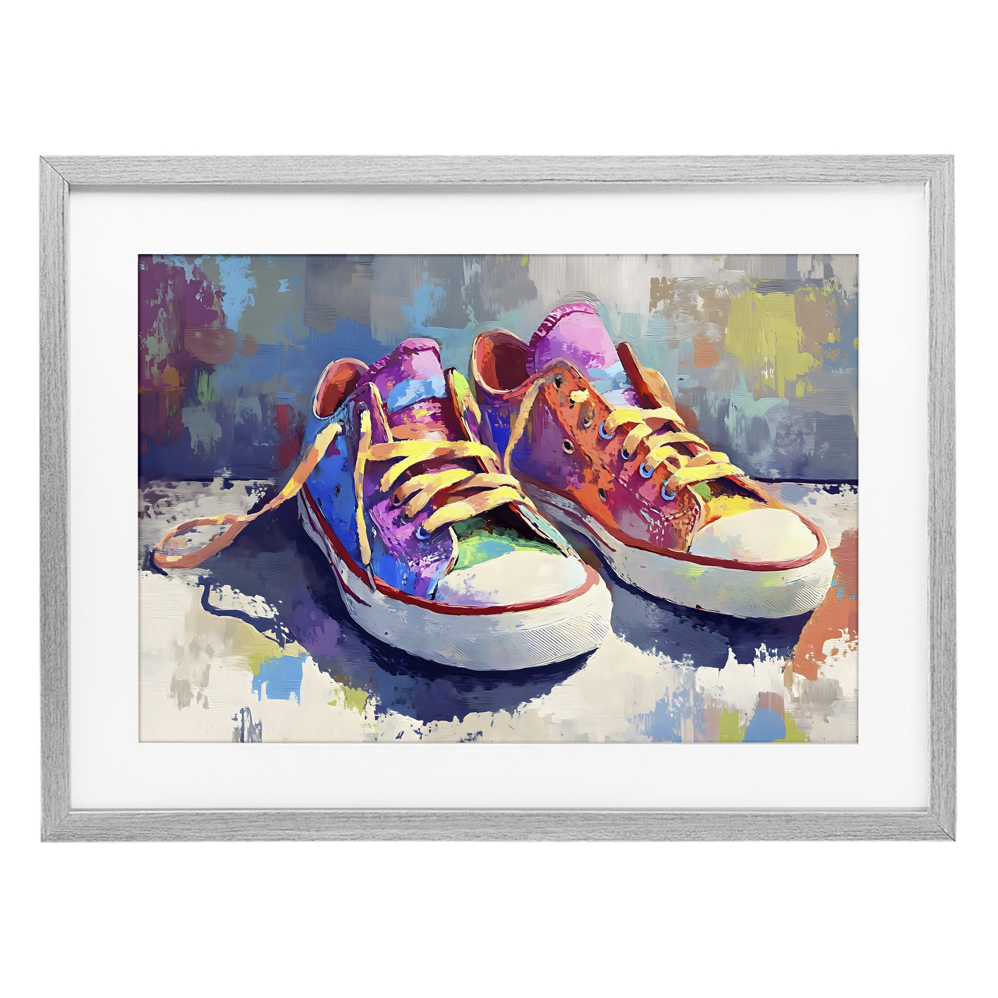 Stupell Industries Colorful Low Top Sneakers Gray Framed Print Under Glass, design by Creative Studio