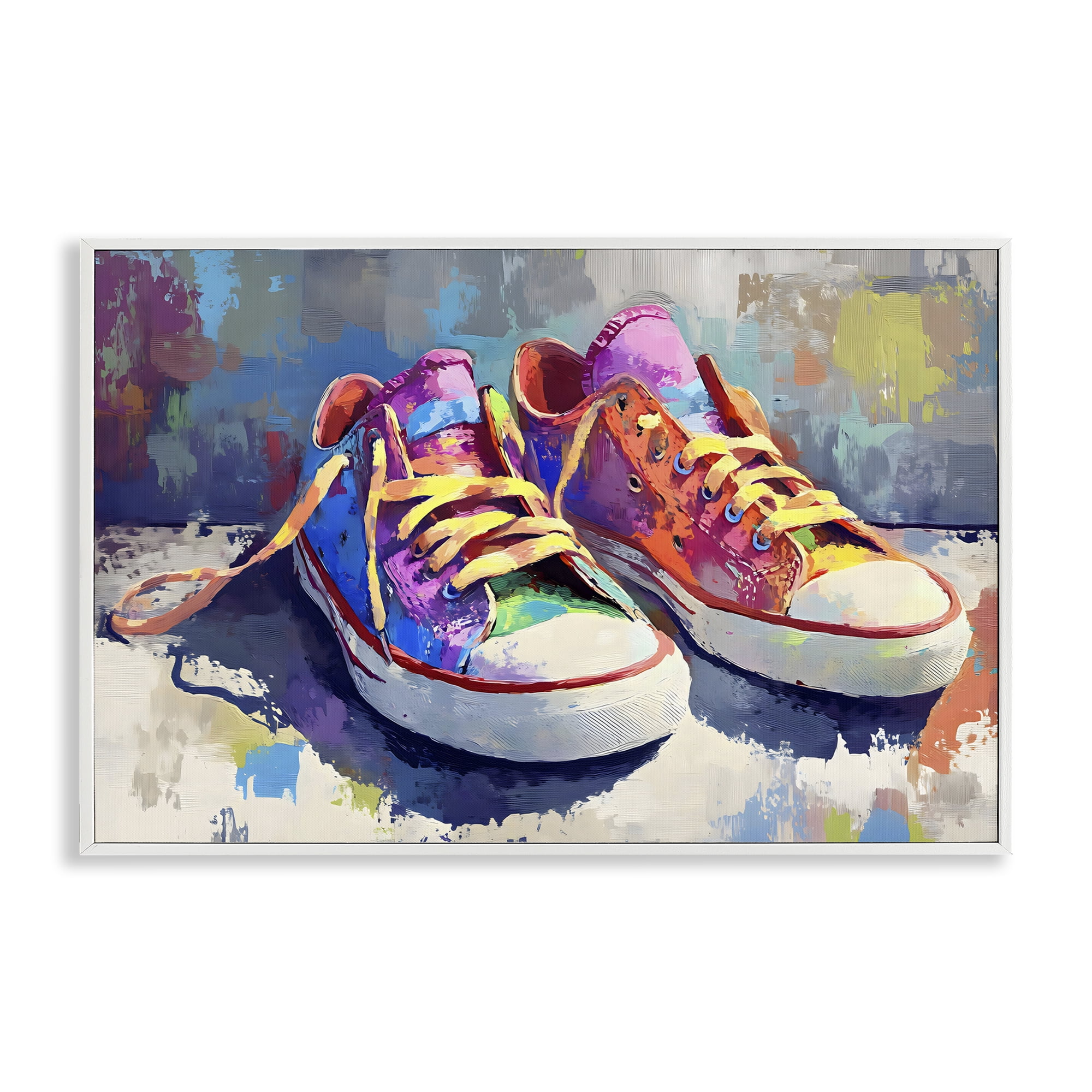 Stupell Industries Colorful Low Top Sneakers White Framed Giclee Art, design by Creative Studio