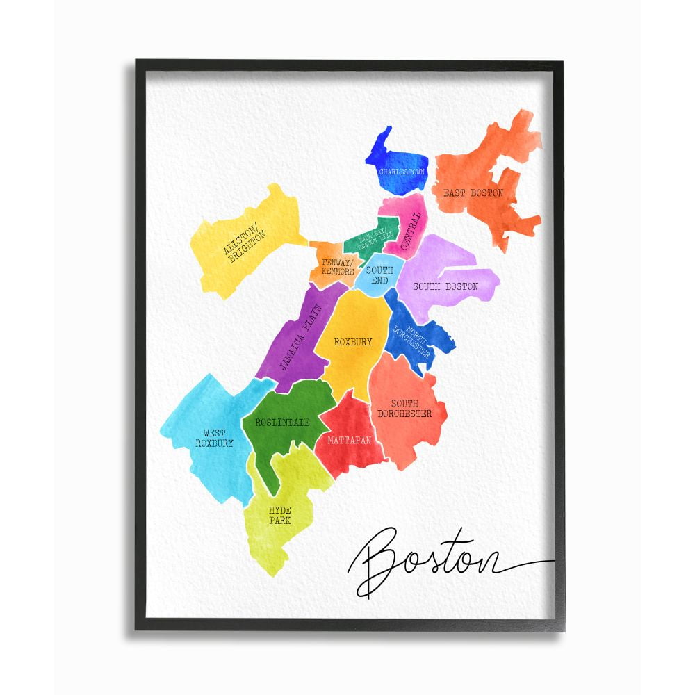 Stupell Industries Colorful Map of Boston Massachusetts by Neighborhood Designed by Daphne Polselli