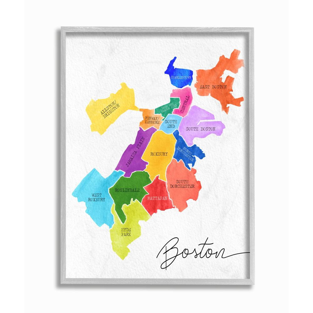 Stupell Industries Colorful Map of Boston Massachusetts by Neighborhood Designed by Daphne Polselli