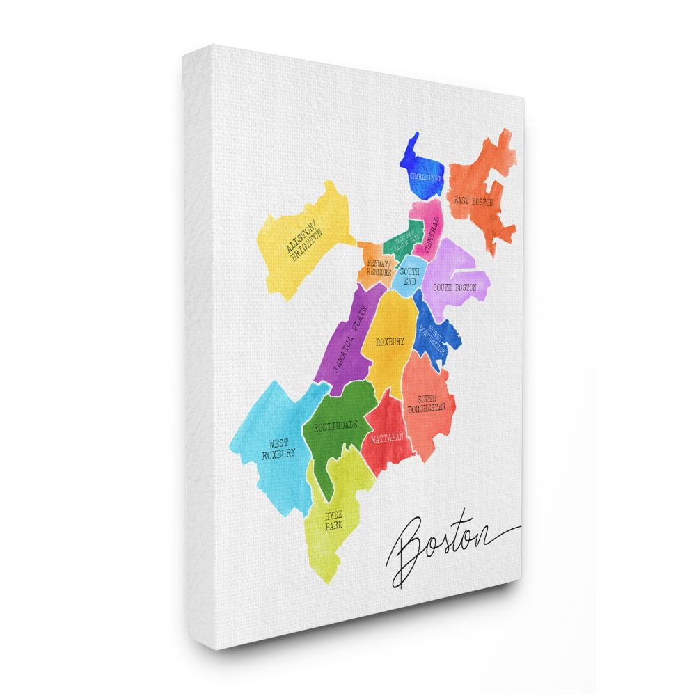 Stupell Industries Colorful Map of Boston Massachusetts by Neighborhood Designed by Daphne Polselli