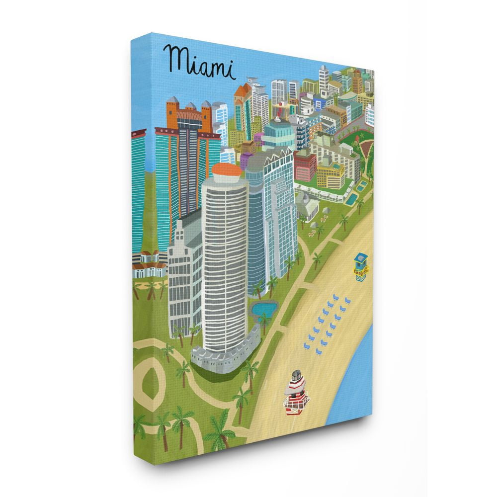 Stupell Industries Colorful Miami City Beach Landmarks Florida Architecture Canvas Wall Art Design by Carla Daly, 30" x 40"