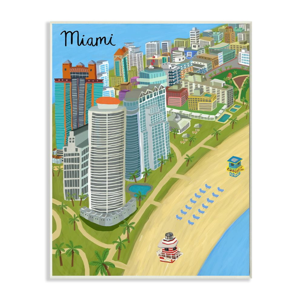 Stupell Industries Colorful Miami City Beach Landmarks Florida Architecture Wall Plaque Design by Carla Daly, 13" x 19"