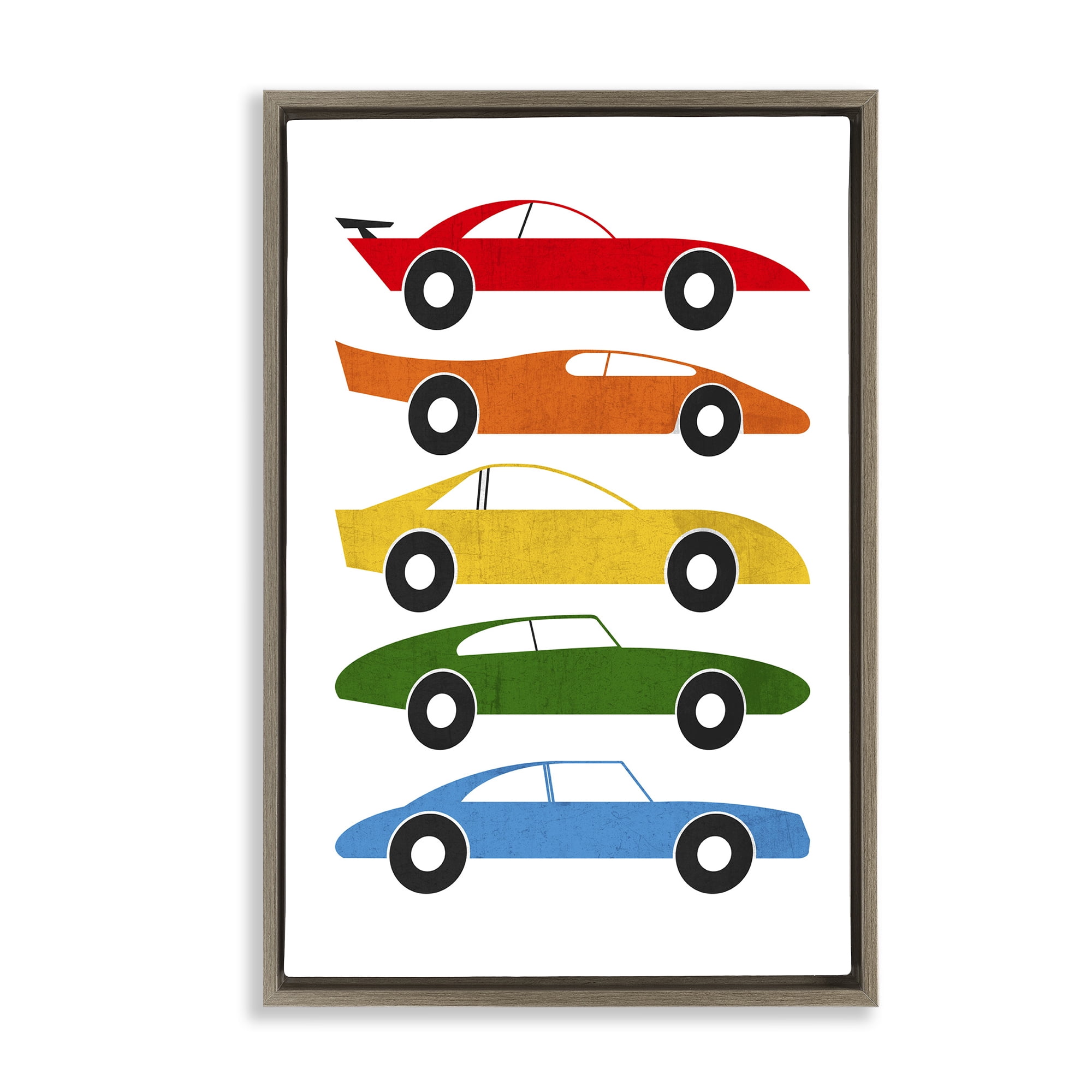 Stupell Industries Colorful Midcentury Cars Brown Framed Floater Canvas Wall Art, design by Tom Quartermaine