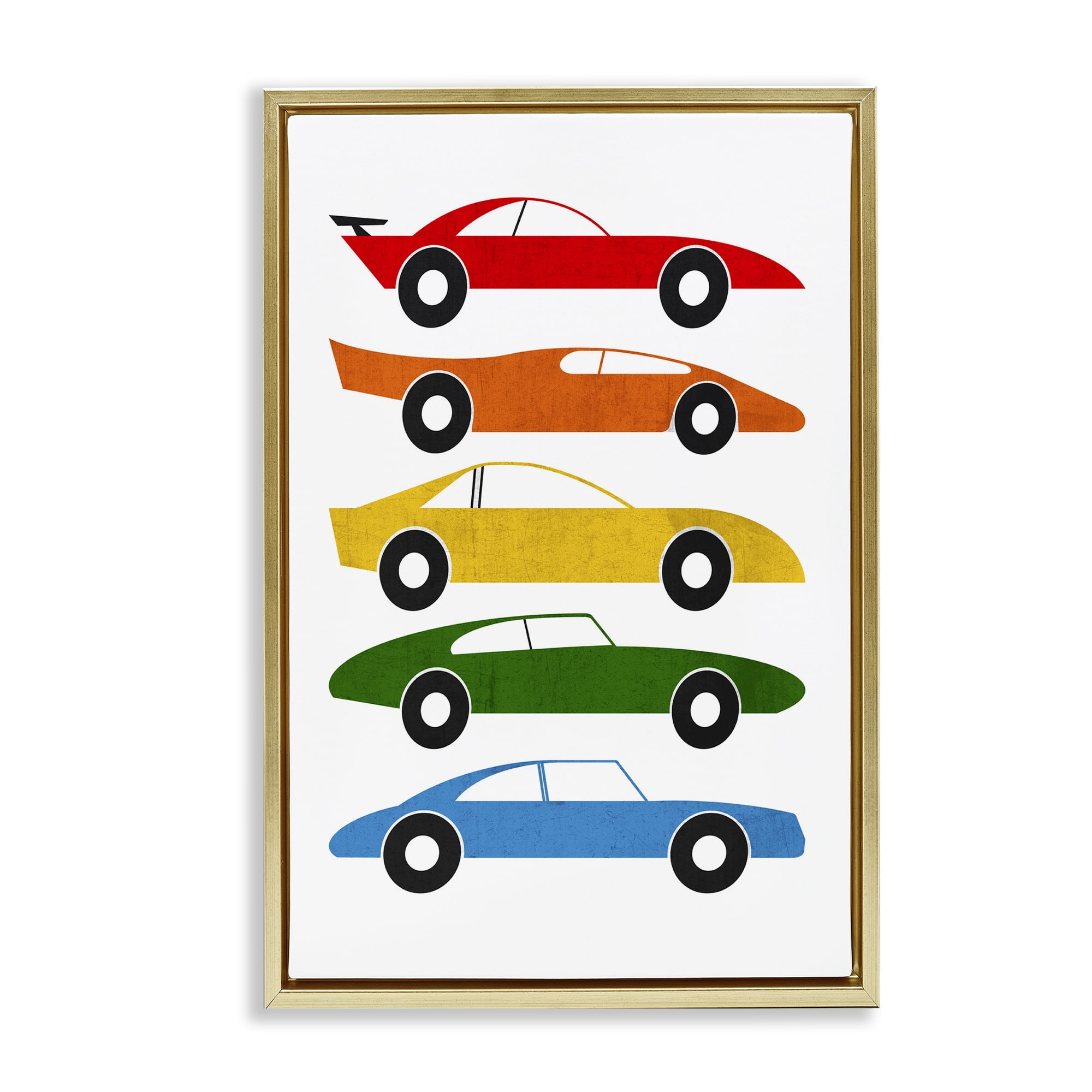 Stupell Industries Colorful Midcentury Cars Gold Framed Floater Canvas Wall Art, design by Tom Quartermaine
