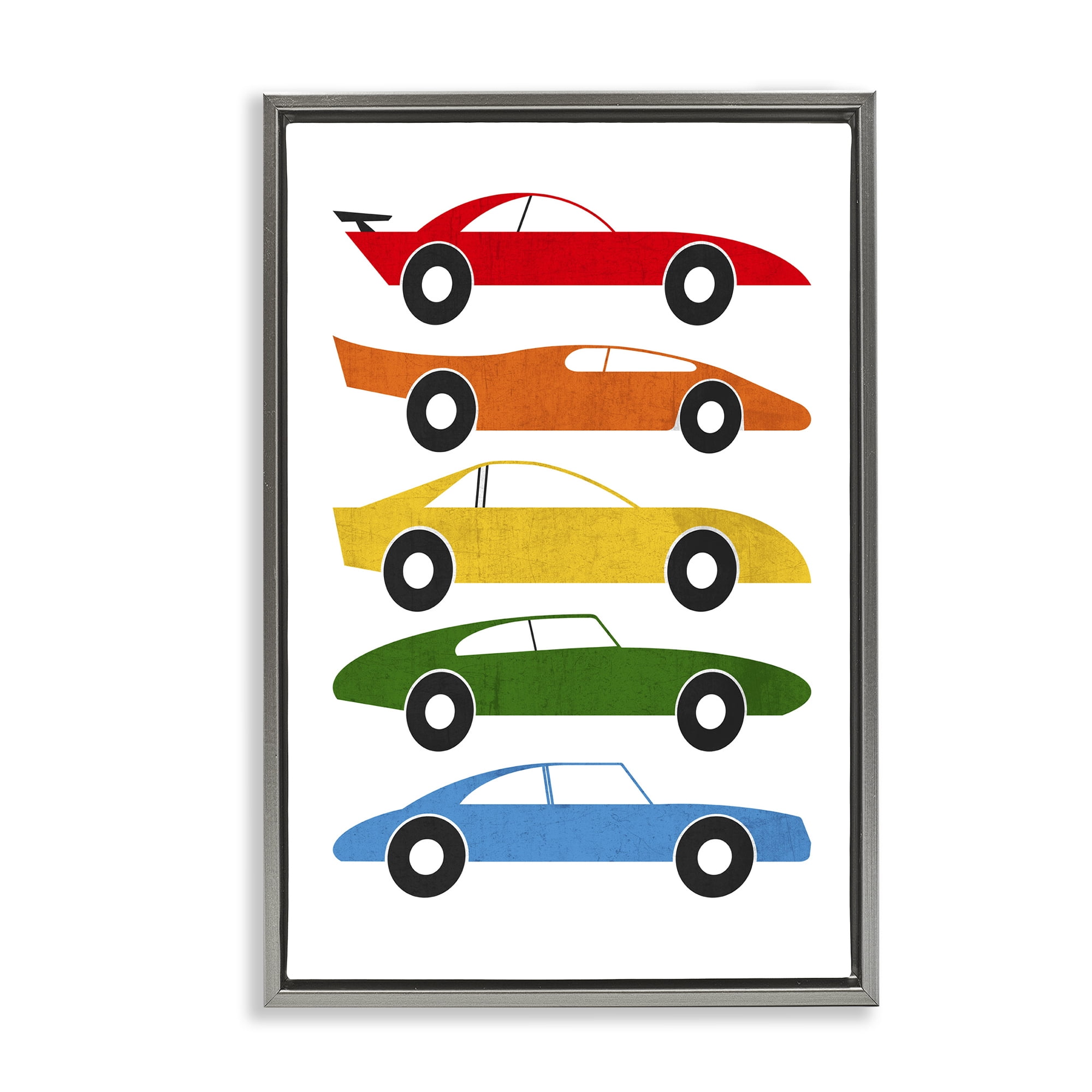 Stupell Industries Colorful Midcentury Cars Gray Framed Floater Canvas Wall Art, design by Tom Quartermaine
