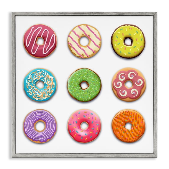 Stupell Industries Colorful Mixed Donuts Food & Beverage Painting Gray Framed Art Print Wall Art, 17 x 17