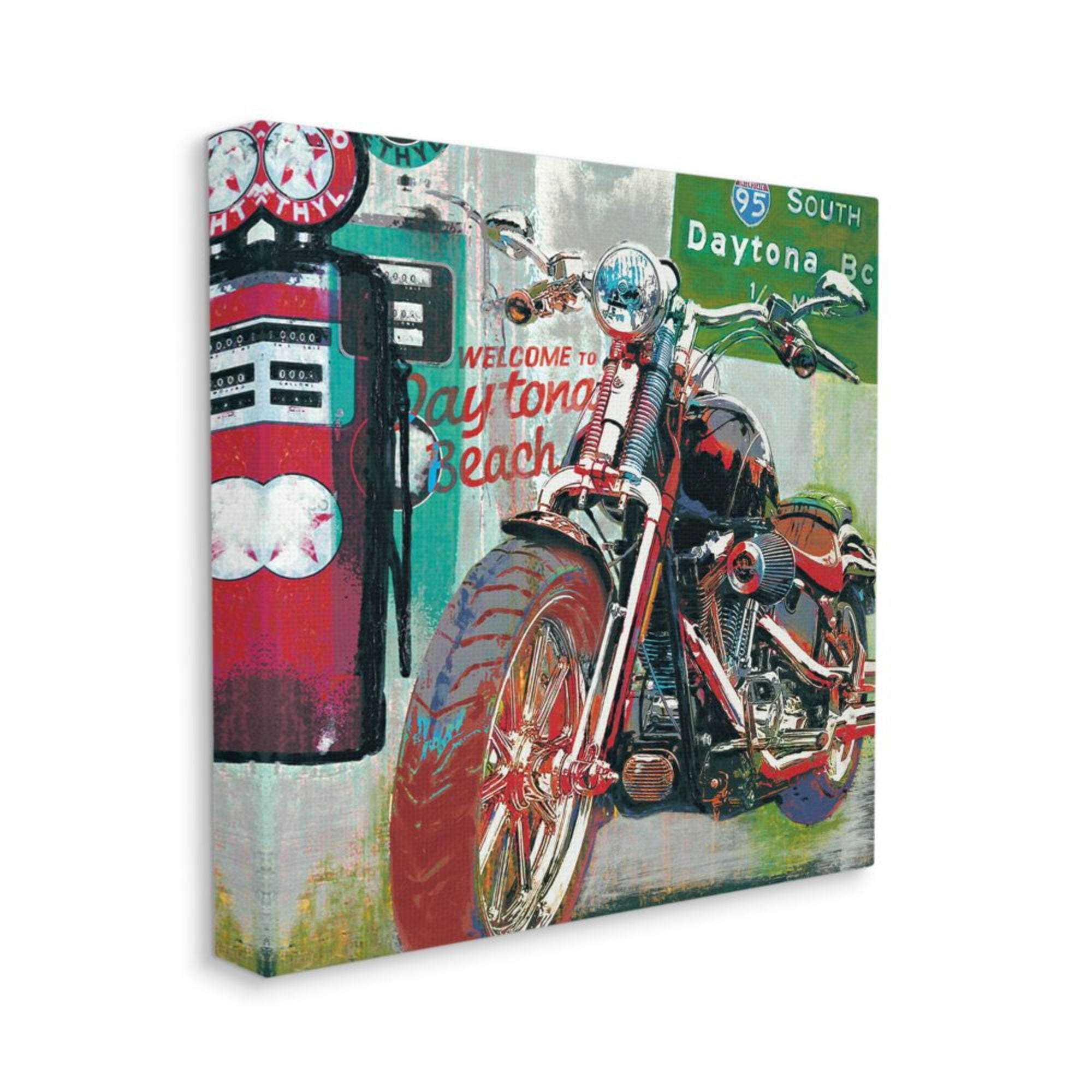 Stupell Industries Colorful Motorcycle Gas Station Pop Art Collage Design by Ray Foster, 24" x 24"