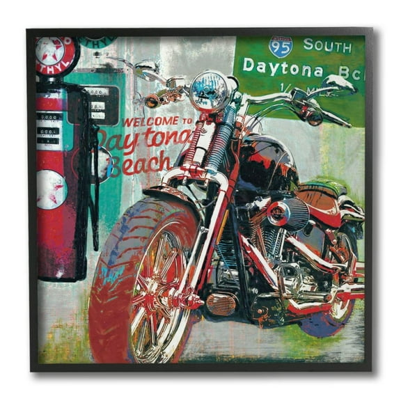 Stupell Industries Colorful Motorcycle Gas Station Pop Art Collage Design by Ray Foster