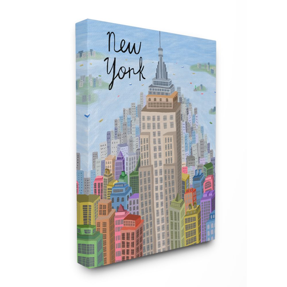 Stupell Industries Colorful New York City Skyline Landmark Architecture Canvas Wall Art Design by Carla Daly, 16" x 20"