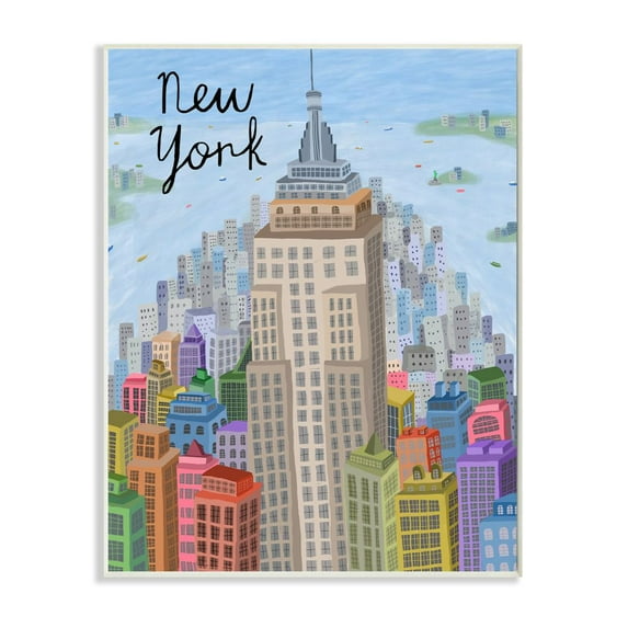 Stupell Industries Colorful New York City Skyline Landmark Architecture Town & City Painting Unframed Art Print Wall Art, 13 x 19