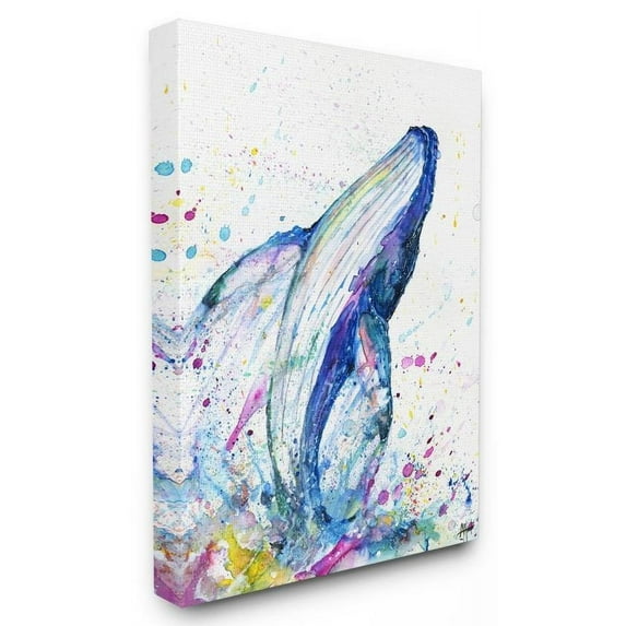 Stupell Industries Colorful Ocean Sea Whale Animal Watercolor Painting Canvas Wall Art by Marc Allante