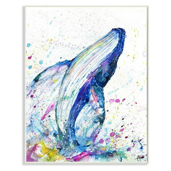 Stupell Industries Colorful Ocean Sea Whale Animal Watercolor Painting Wall Plaque by Marc Allante