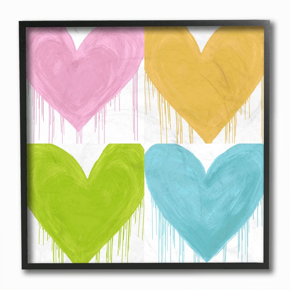 Stupell Industries Colorful Painted Hearts Drip Collage Pink Blue Framed Wall Art Design by Lindsay Rodgers, 12" x 12", Black Framed