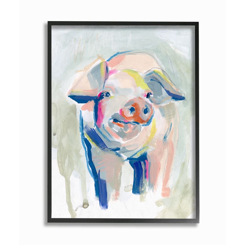 Stupell Industries Colorful Pig Farm Animal Painting Black Framed Art Print Wall Art, 11x14, by Jennifer Paxton Parker