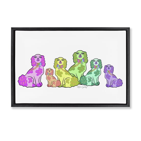 Stupell Industries Colorful Posh Pooches Animals Painting Black Floater Framed Canvas Art Print Wall Art, 25 x 17