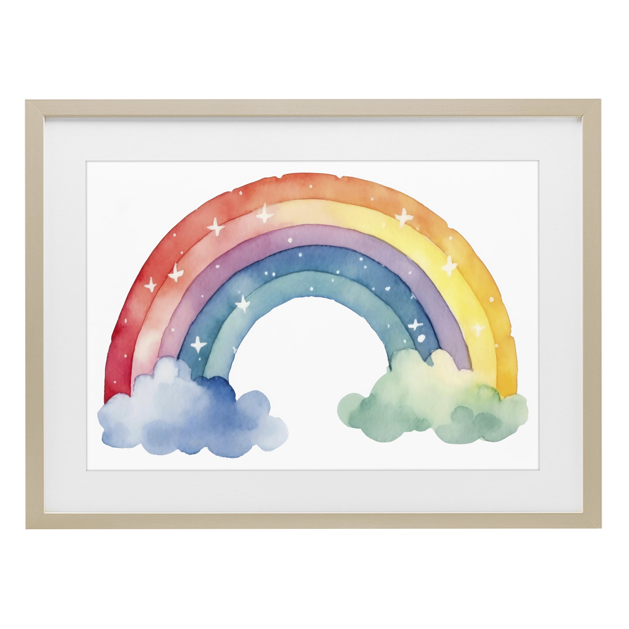 Stupell Industries Colorful Rainbow with White Stars Birch Framed Print Under Glass, design by Creative Studio