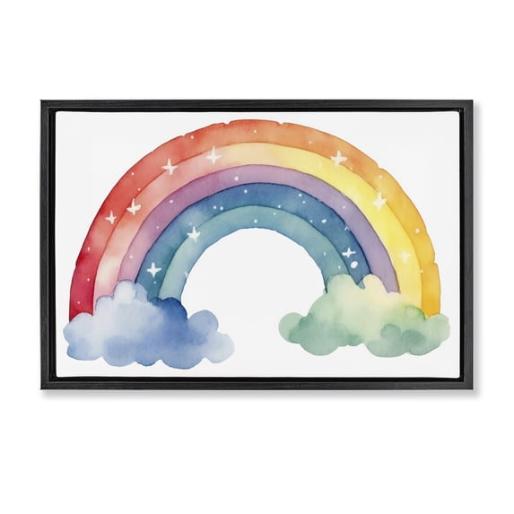 Stupell Industries Eclectic Colorful Rainbow with White Stars Black Floating Frame Canvas Art, 25 x 17, by Creative Studio