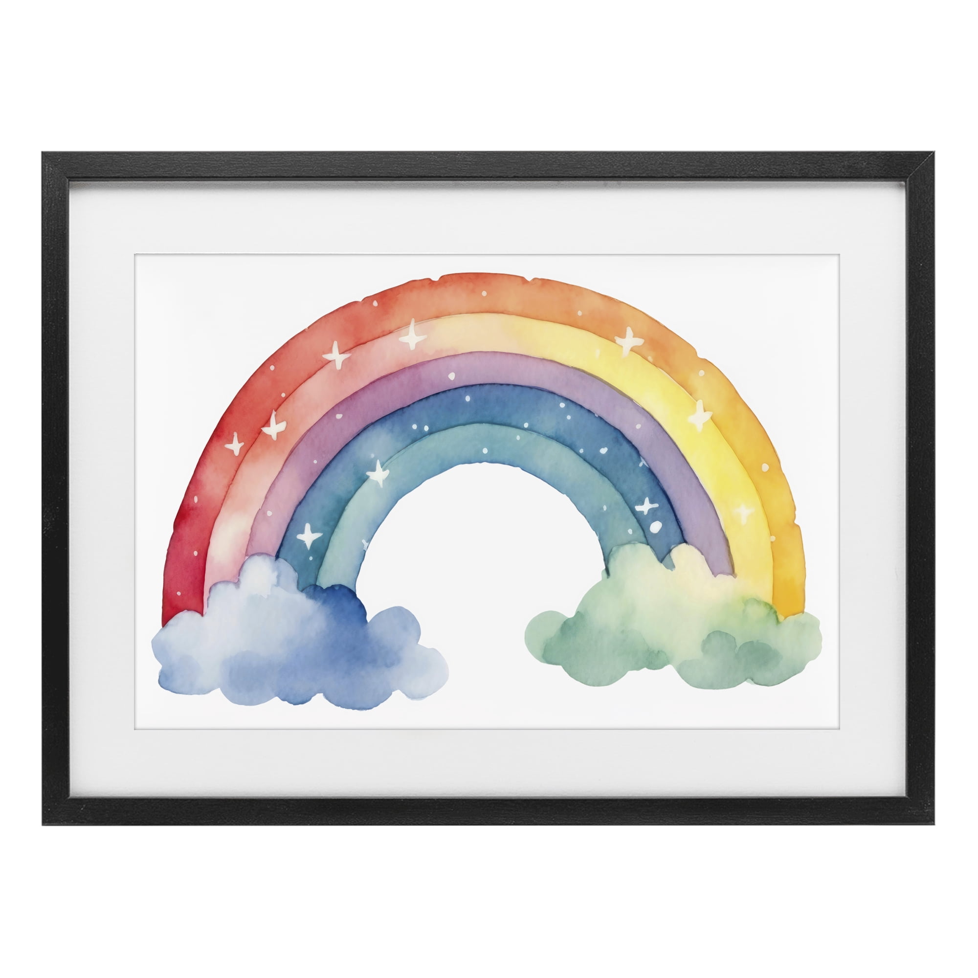 Stupell Industries Colorful Rainbow with White Stars Black Framed Print Under Glass, design by Creative Studio