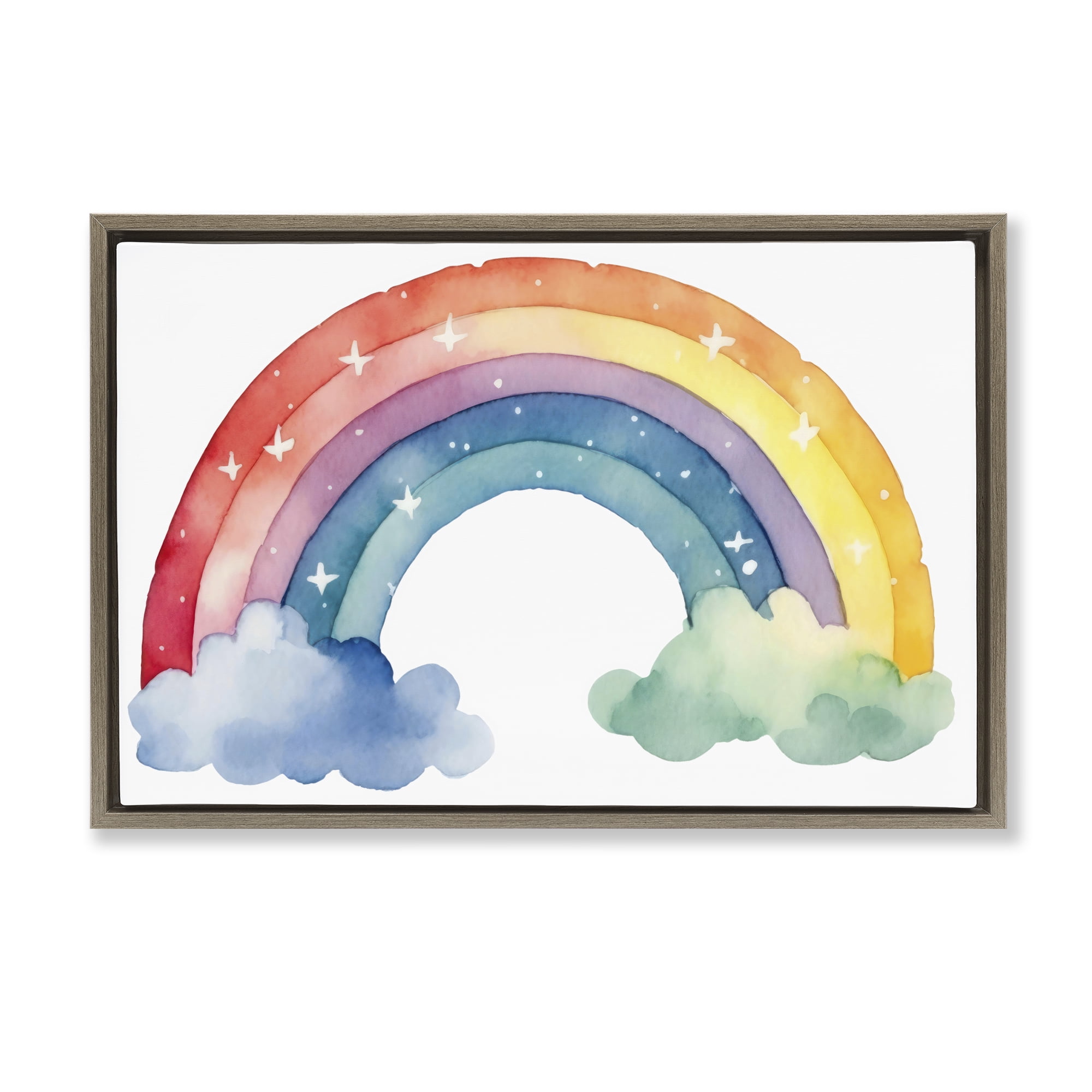 Stupell Industries Colorful Rainbow with White Stars Brown Framed Floater Canvas Wall Art, design by Creative Studio