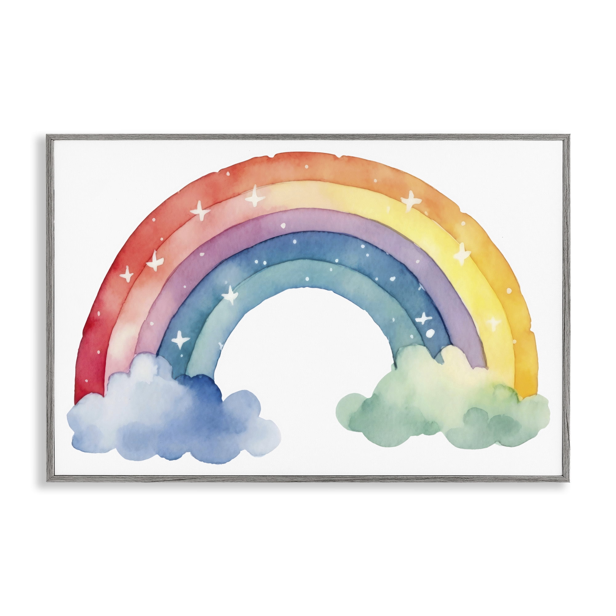 Stupell Industries Colorful Rainbow with White Stars Gray Framed Giclee Art, design by Creative Studio