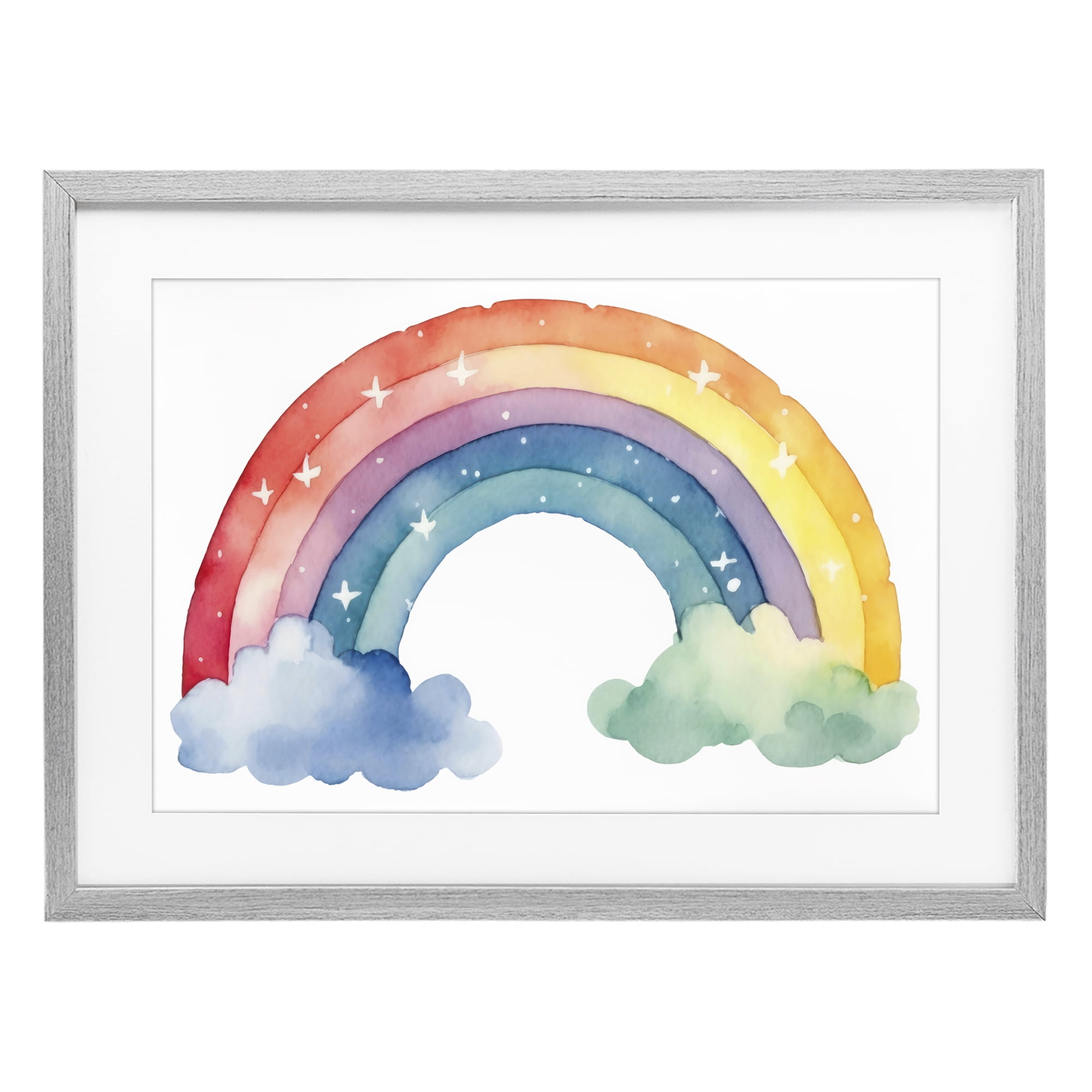 Stupell Industries Colorful Rainbow with White Stars Gray Framed Print Under Glass, design by Creative Studio