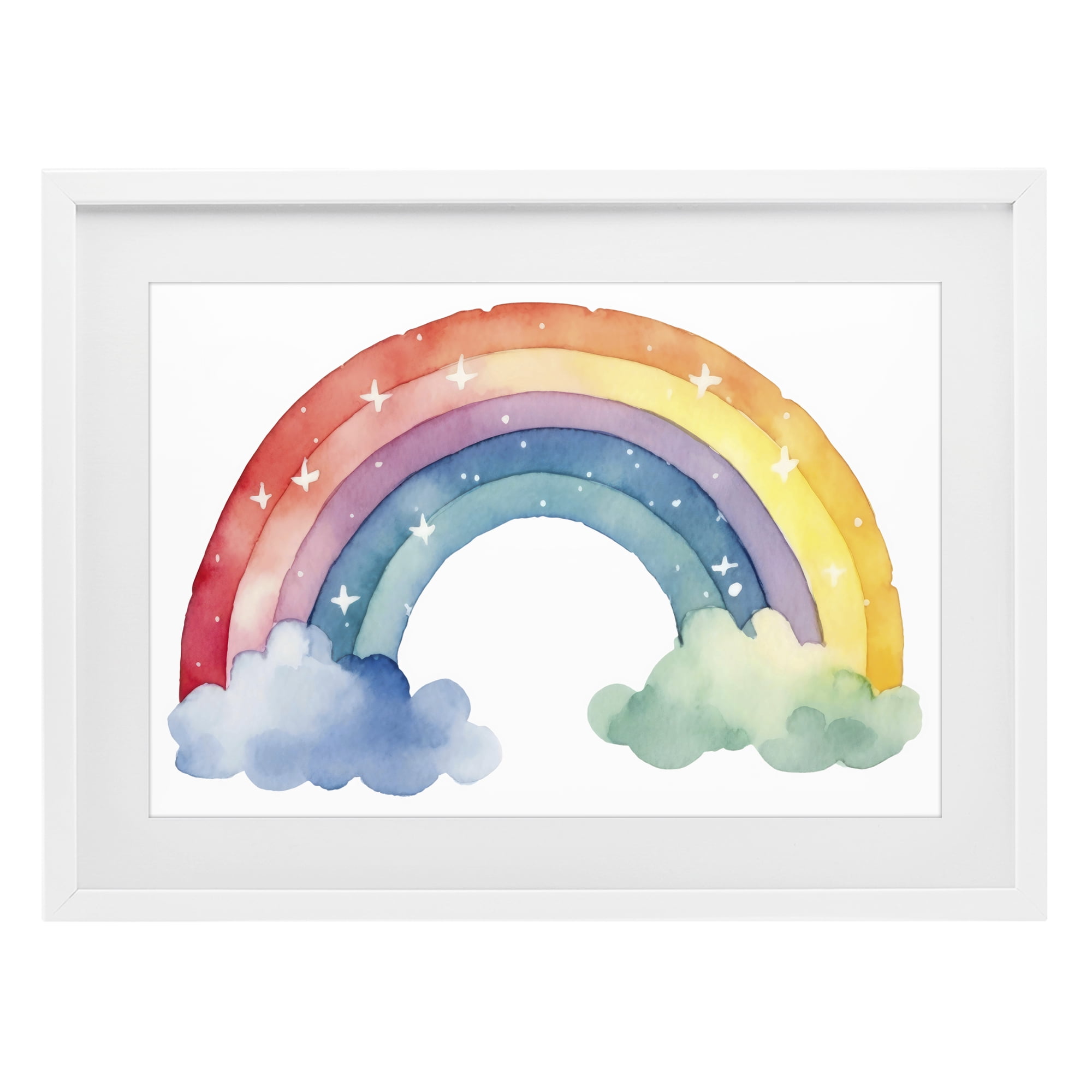 Stupell Industries Colorful Rainbow with White Stars White Framed Print Under Glass, design by Creative Studio