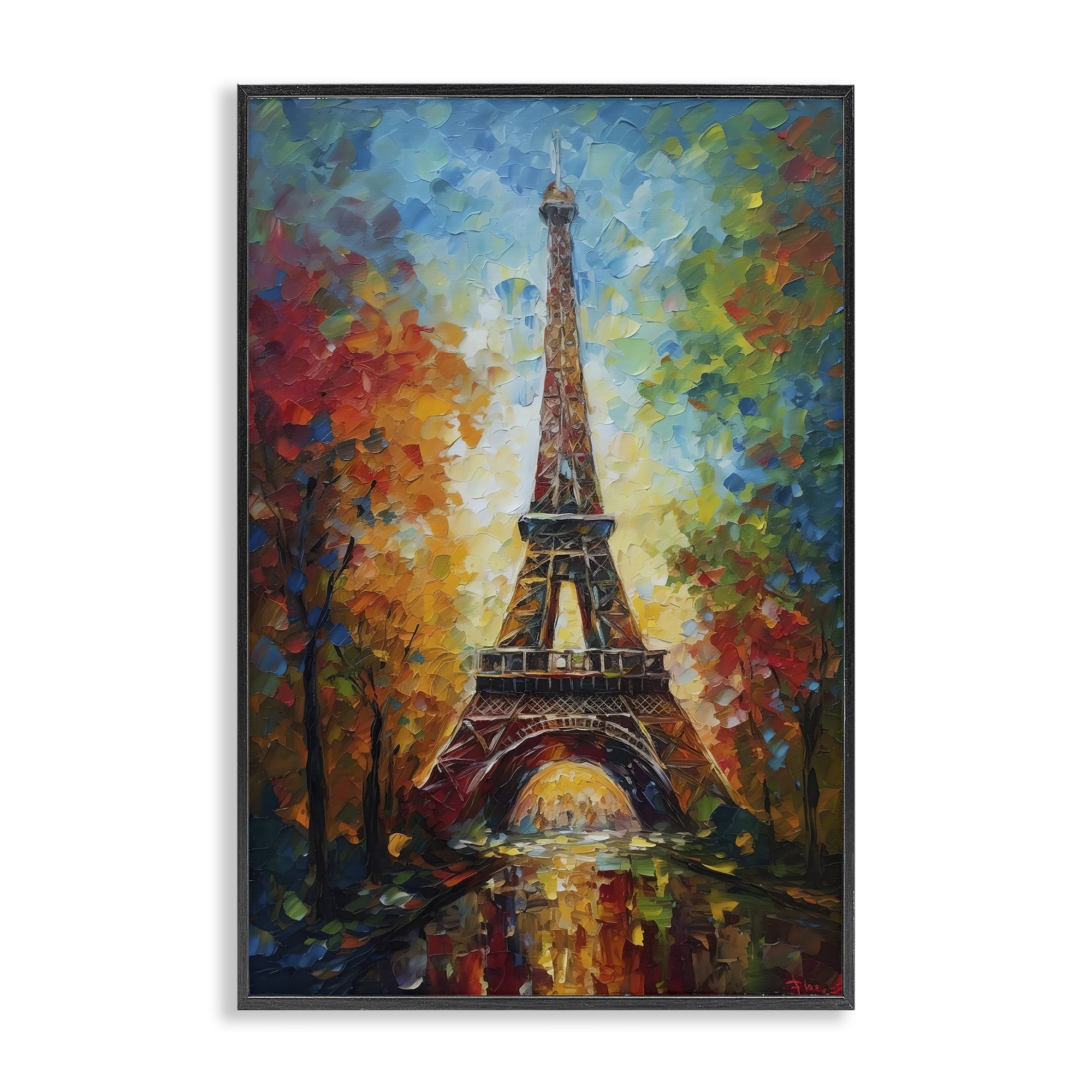 Stupell Industries Colorful Reflection at Eiffel Tower Black Framed Giclee Art, design by Creative Studio