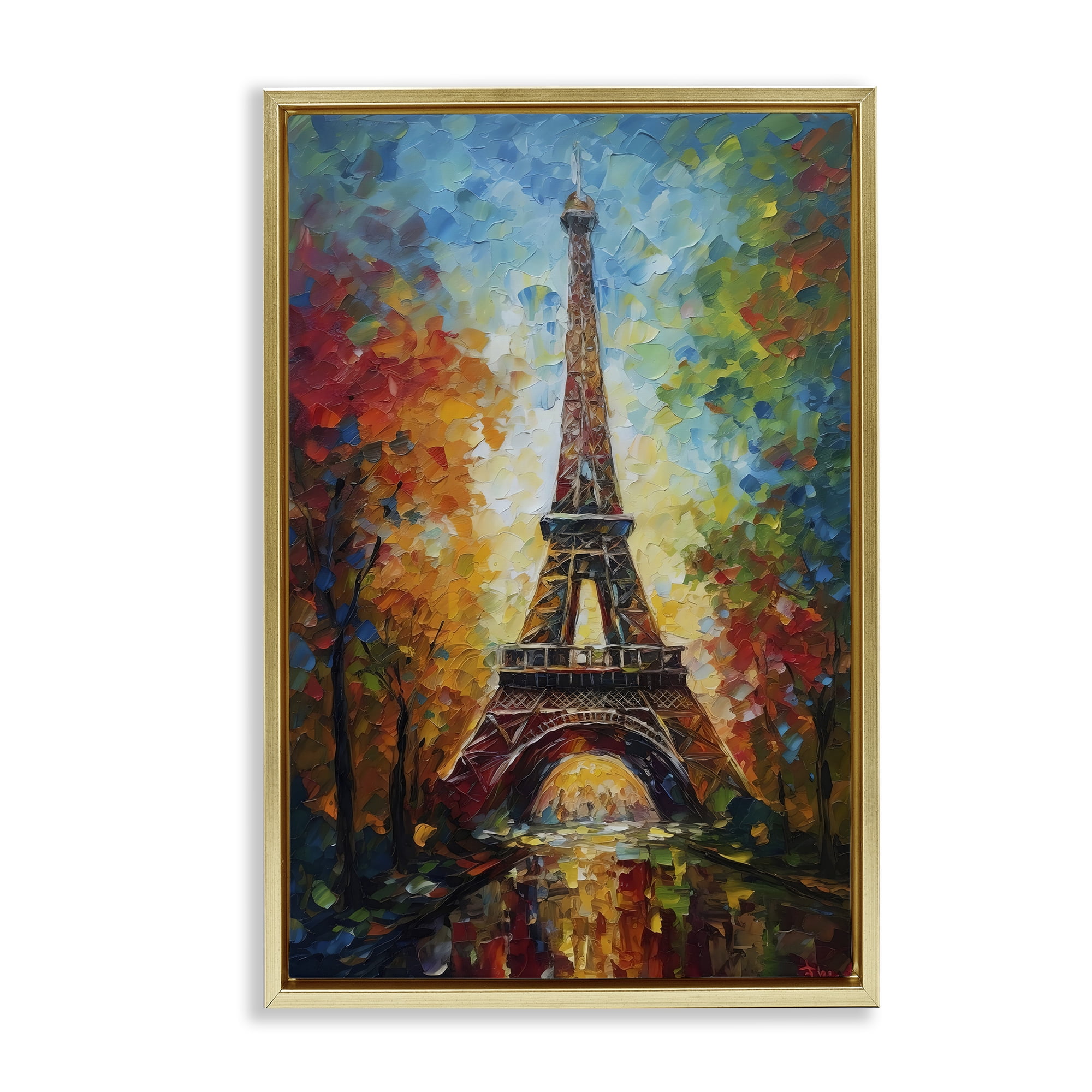 Stupell Industries Colorful Reflection at Eiffel Tower Gold Framed Floater Canvas Wall Art, design by Creative Studio