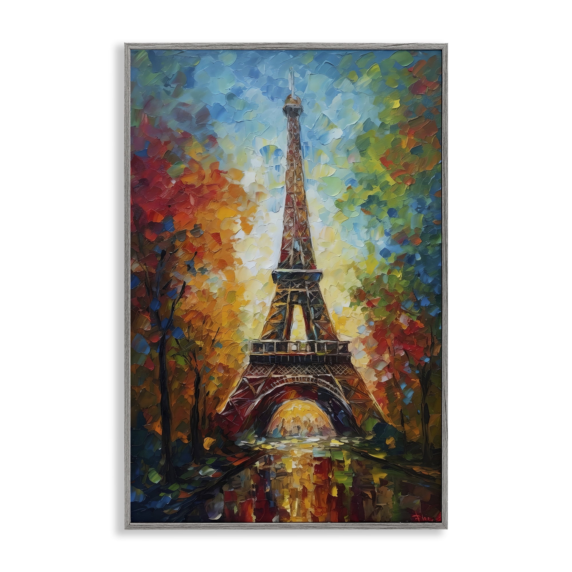 Stupell Industries Colorful Reflection at Eiffel Tower Gray Framed Giclee Art, design by Creative Studio