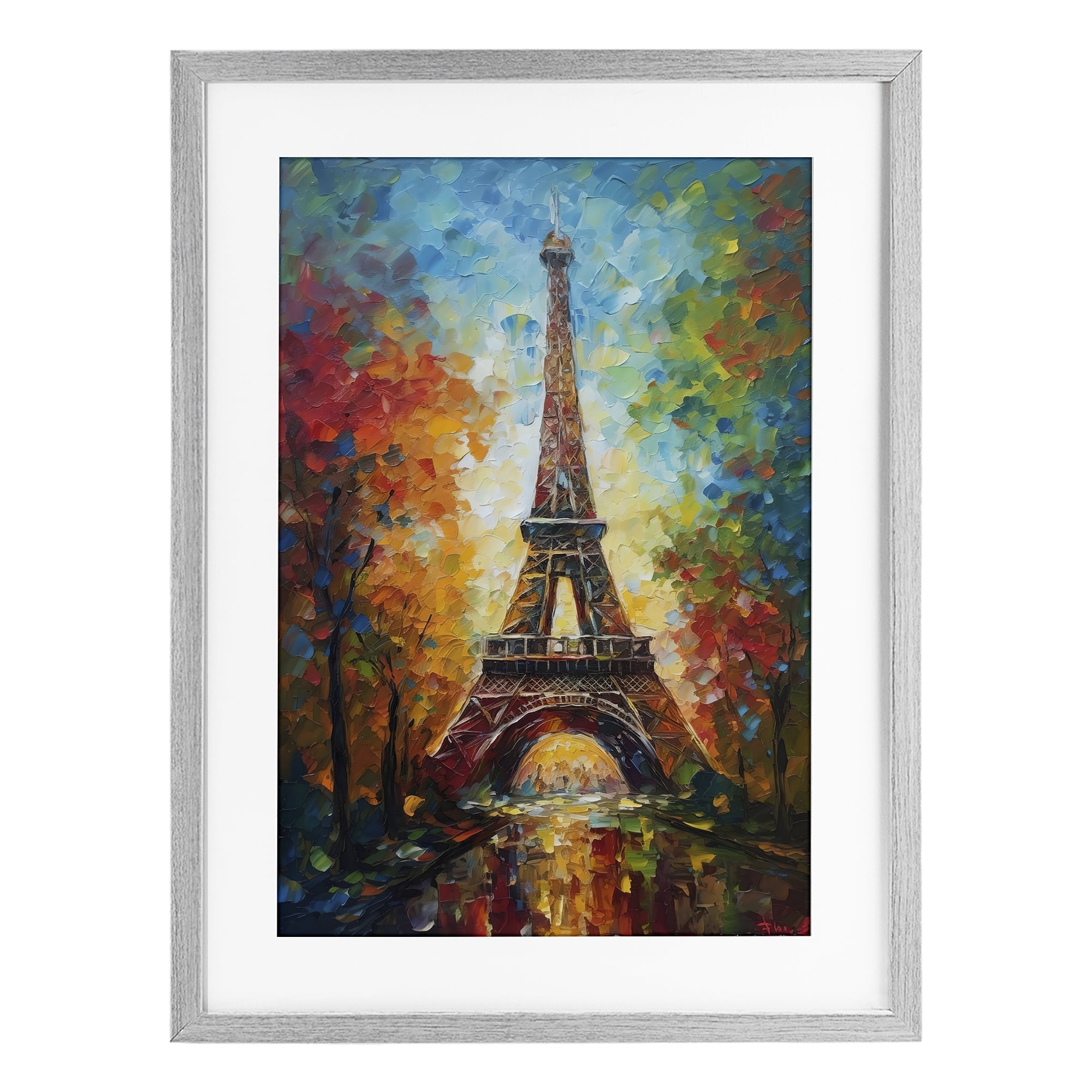 Stupell Industries Colorful Reflection at Eiffel Tower Gray Framed Print Under Glass, design by Creative Studio