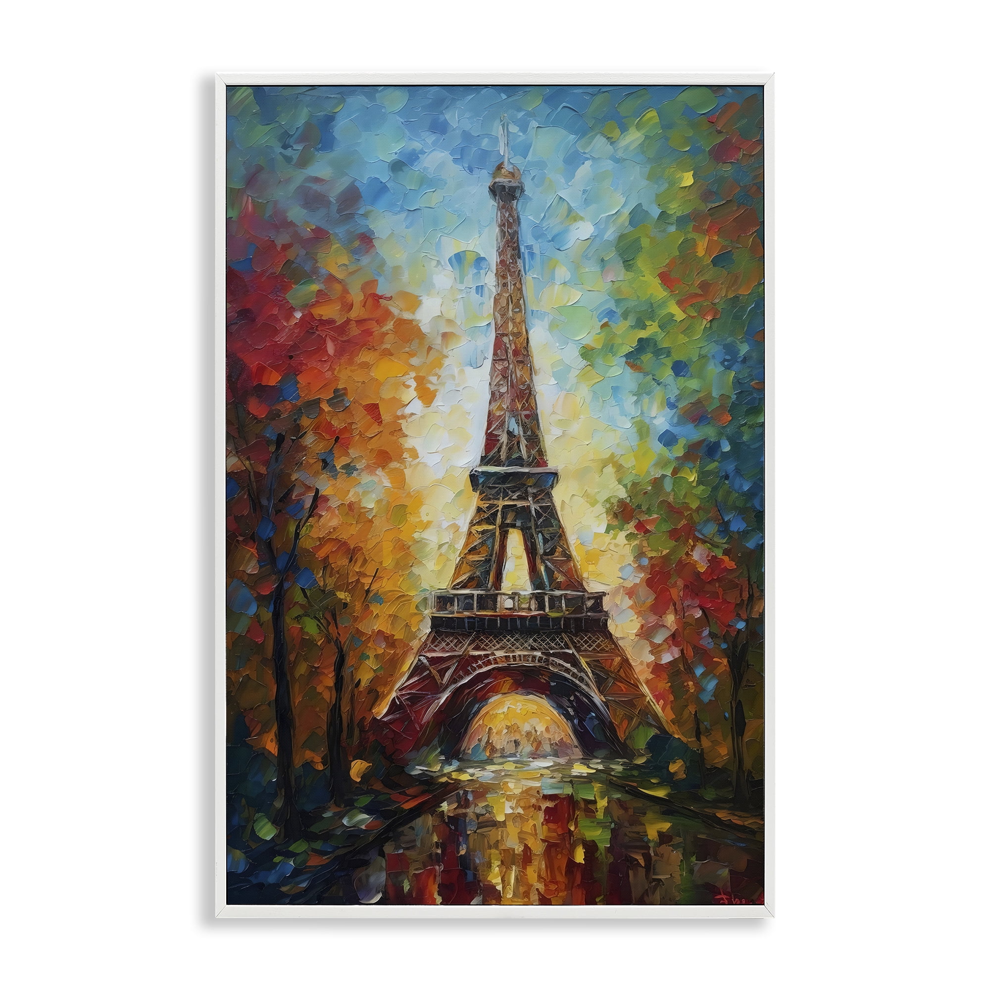 Stupell Industries Colorful Reflection at Eiffel Tower White Framed Giclee Art, design by Creative Studio