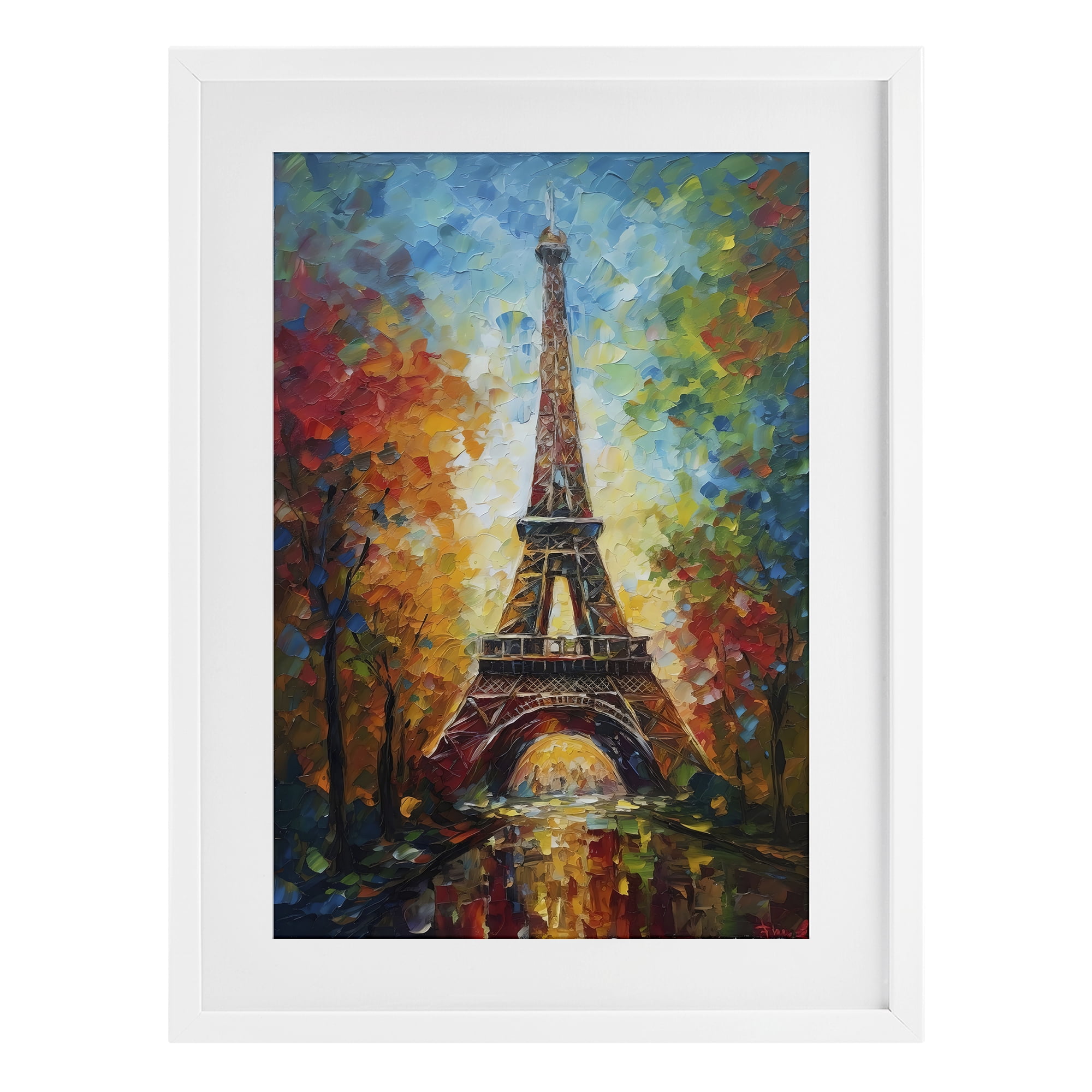 Stupell Industries Colorful Reflection at Eiffel Tower White Framed Print Under Glass, design by Creative Studio