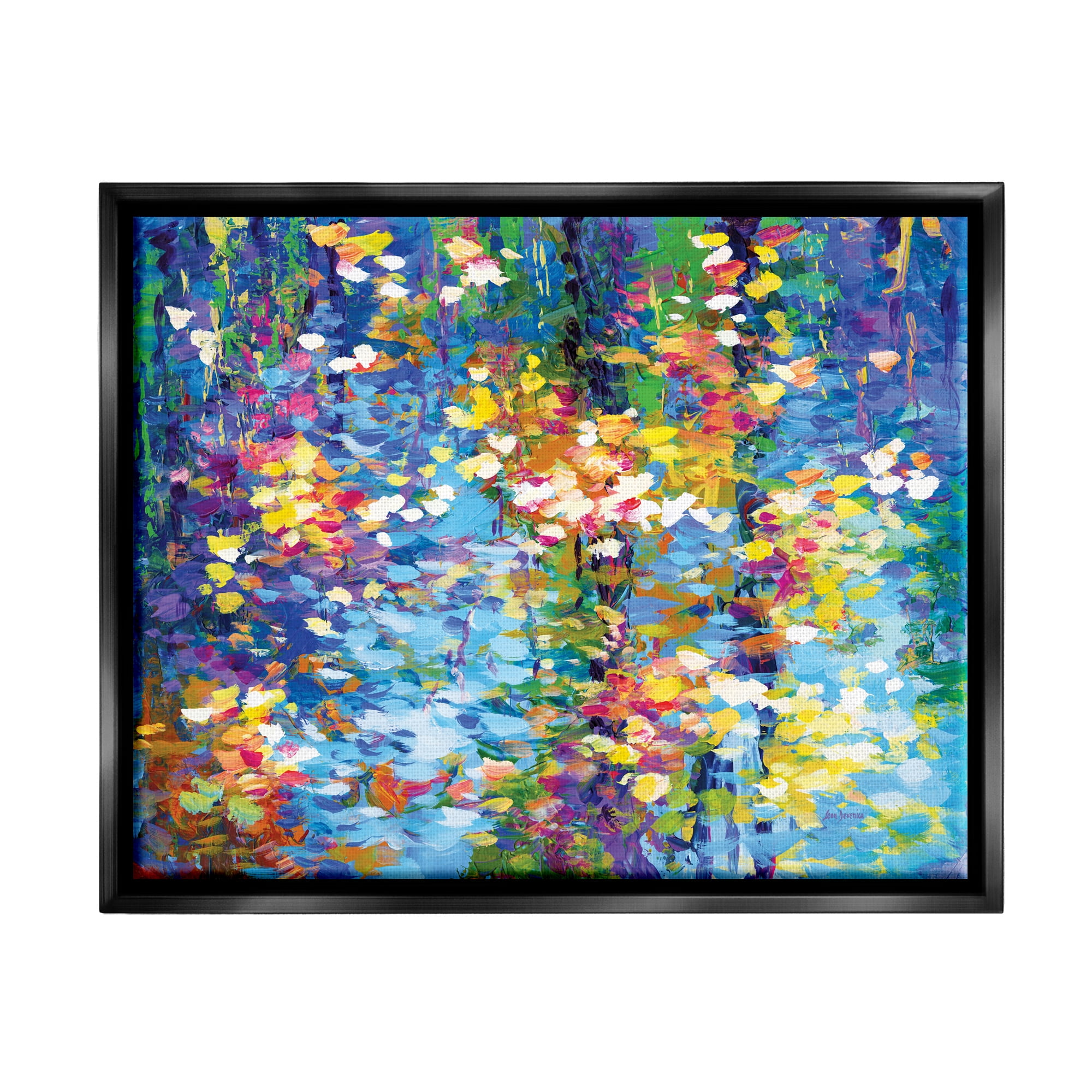 Stupell Industries Colorful Reflections Lake Flowers Landscape Painting Black Floater Framed Canvas Art Print Wall Art, 31 x 25