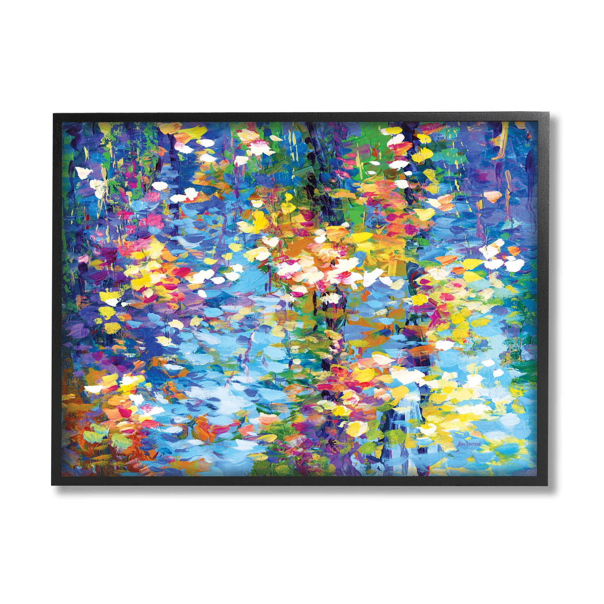 Stupell Industries Colorful Reflections Lake Flowers Landscape Painting Black Framed Art Print Wall Art, 30 x 24