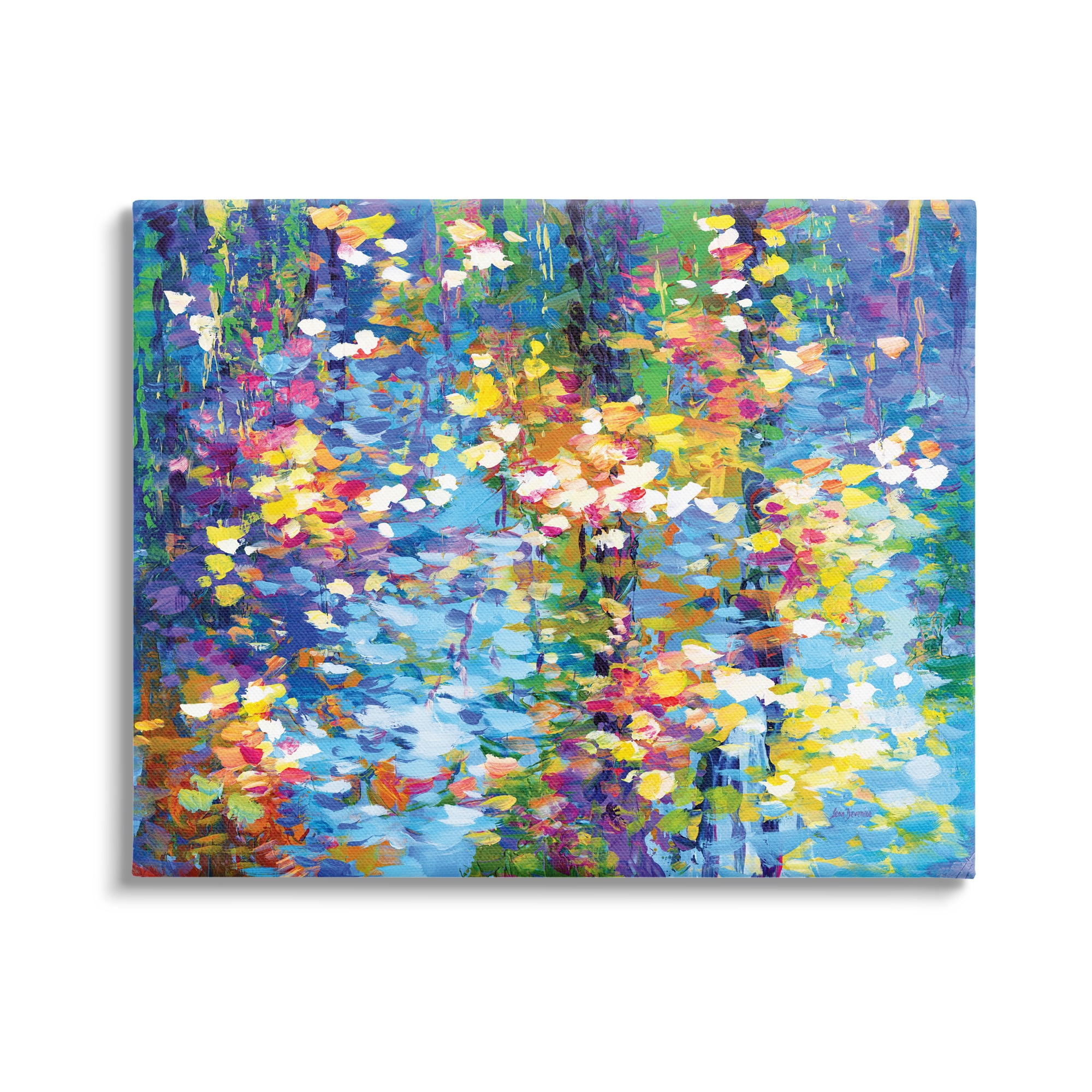 Stupell Industries Colorful Reflections Lake Flowers Landscape Painting Gallery Wrapped Canvas Art Print Wall Art, 20 x 16