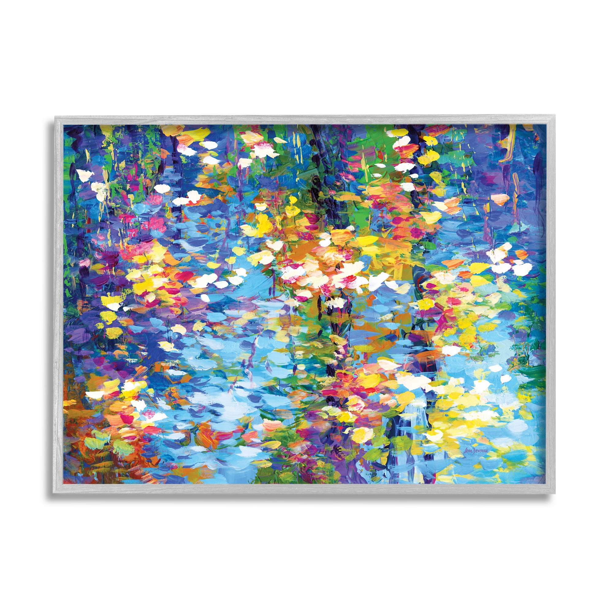 Stupell Industries Colorful Reflections Lake Flowers Landscape Painting Gray Framed Art Print Wall Art, 30 x 24