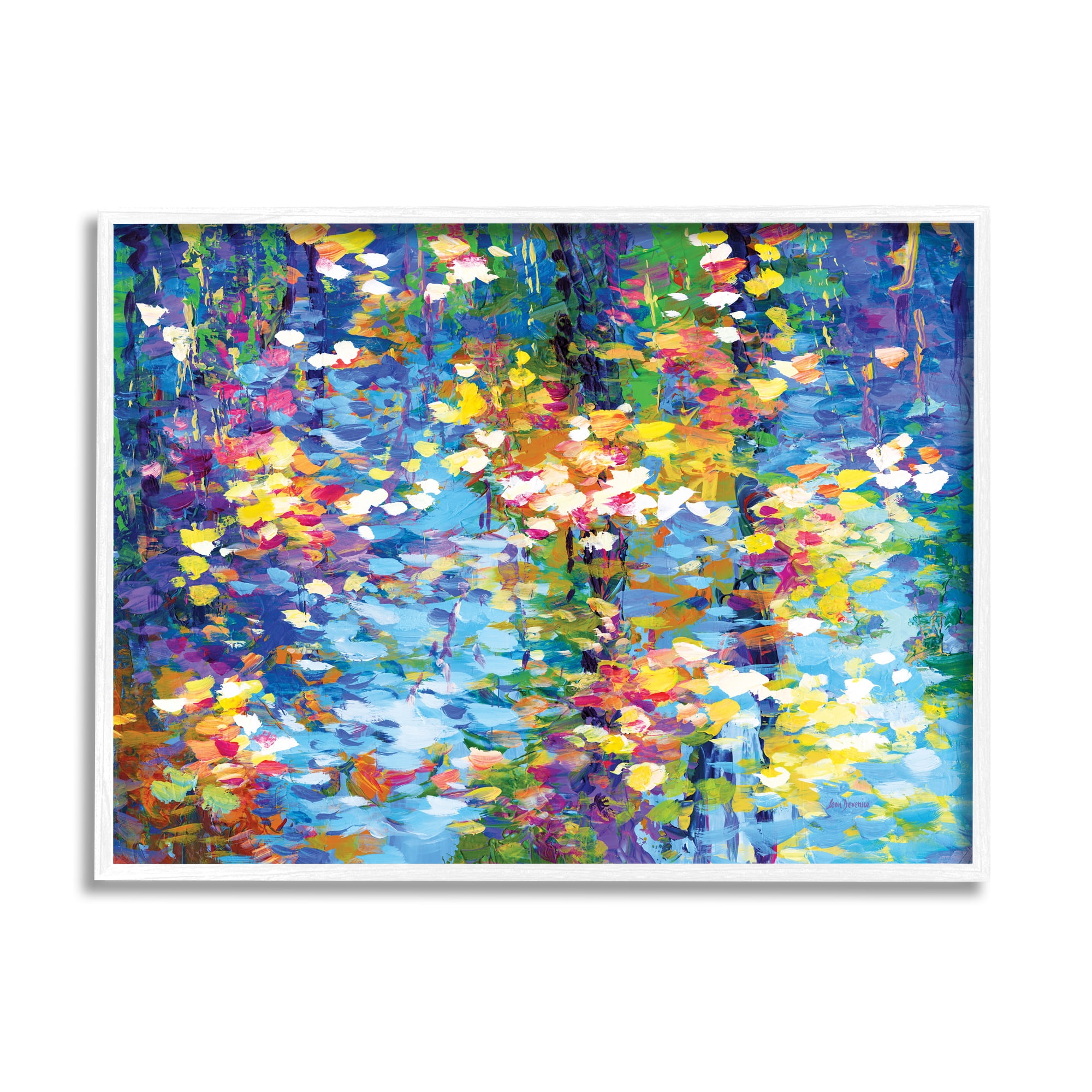 Stupell Industries Colorful Reflections Lake Flowers Landscape Painting White Framed Art Print Wall Art, 30 x 24