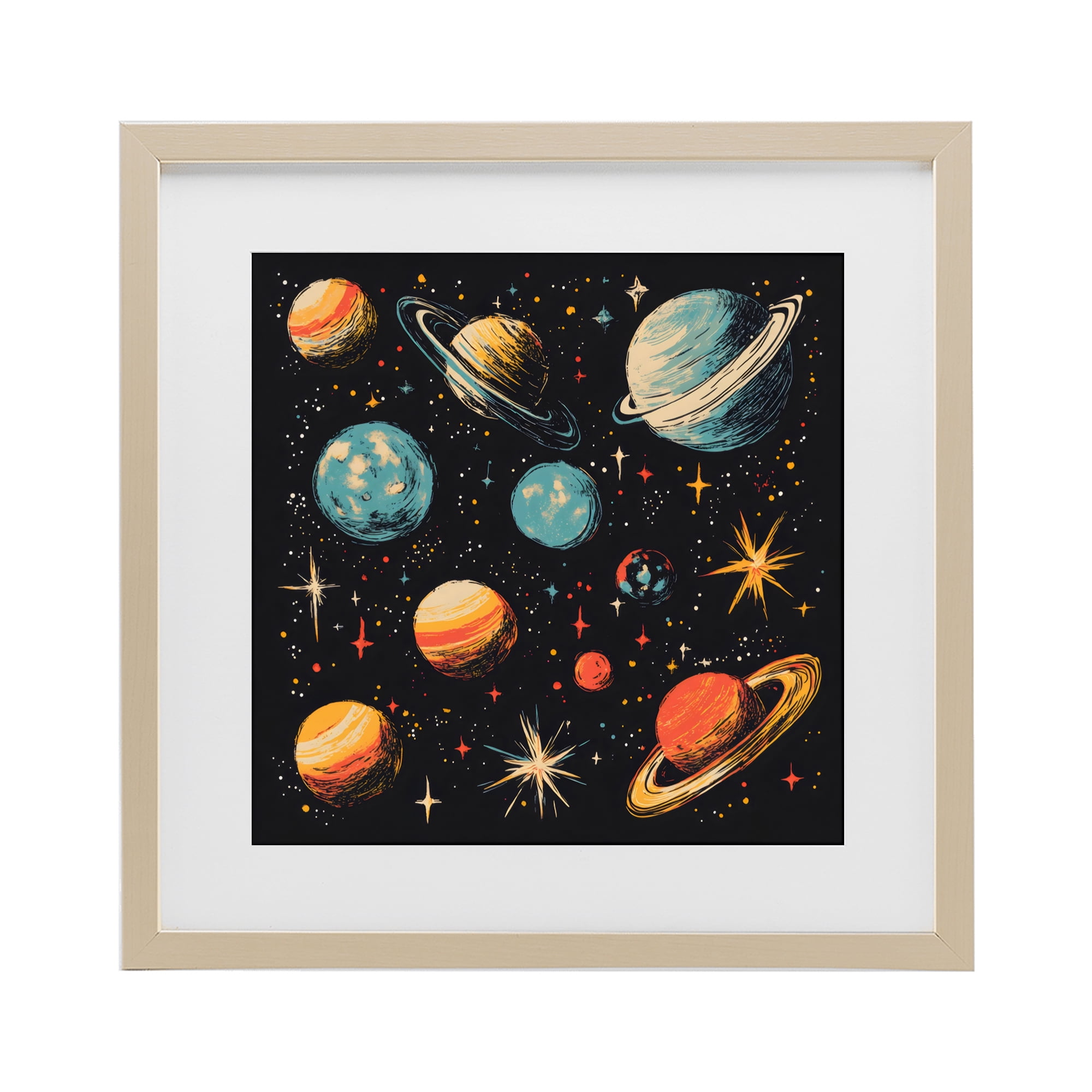 Stupell Industries Colorful Retro Planets Birch Framed Print Under Glass, design by Creative Studio
