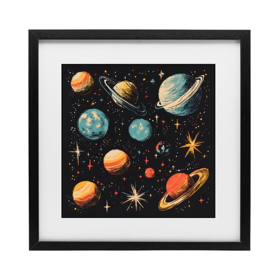 Stupell Industries Colorful Retro Planets Black Framed Print Under Glass, design by Creative Studio