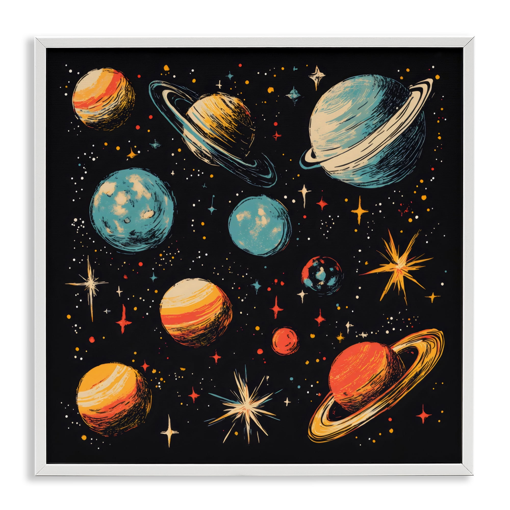 Stupell Industries Colorful Retro Planets White Framed Giclee Art, design by Creative Studio