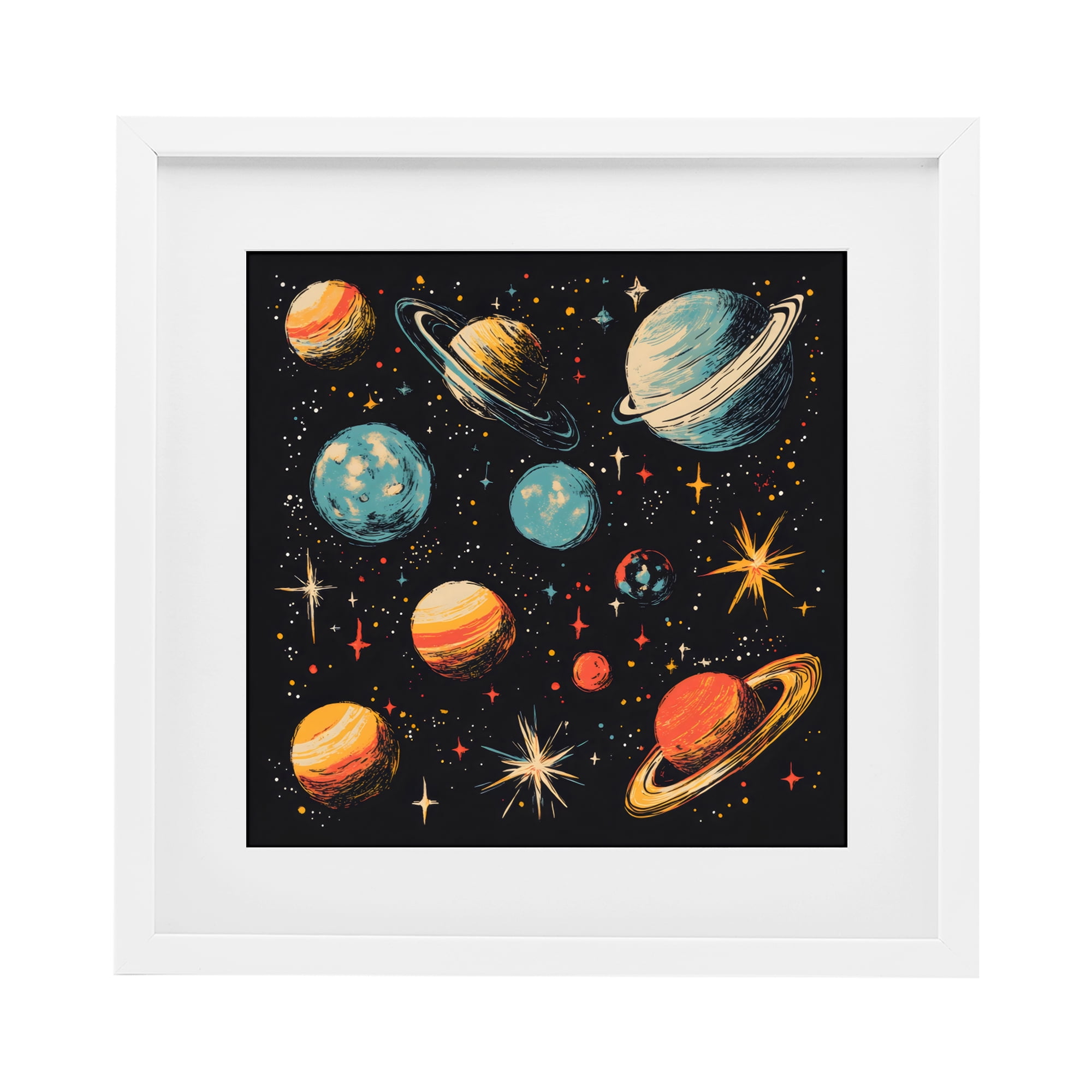 Stupell Industries Colorful Retro Planets White Framed Print Under Glass, design by Creative Studio