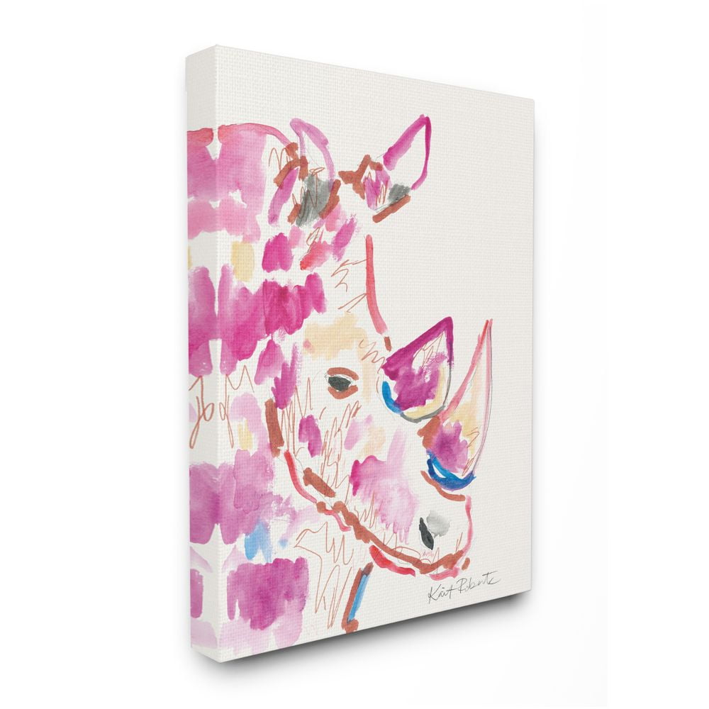 Stupell Industries Colorful Rhino Illustration Safari Animal Pink Blue Designed by Kait Roberts