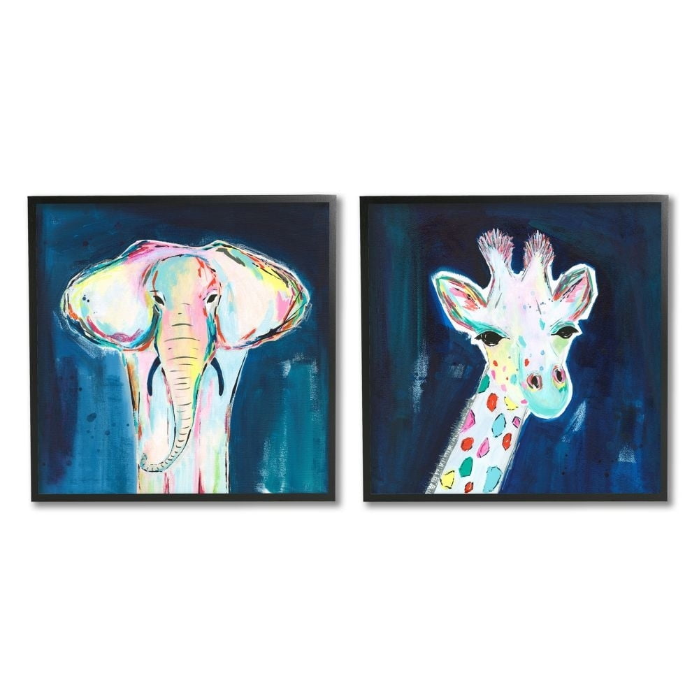 Stupell Industries Colorful Safari Animal Portraits Playful Elephant Giraffe Framed Wall Art Design by Jennifer McCully