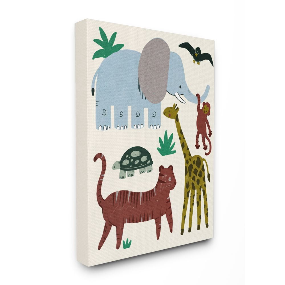 Stupell Industries Colorful Safari Animals Children's Illustration Elephant Giraffe Canvas Wall Art Design by Daphne Polselli, 30" x 40"