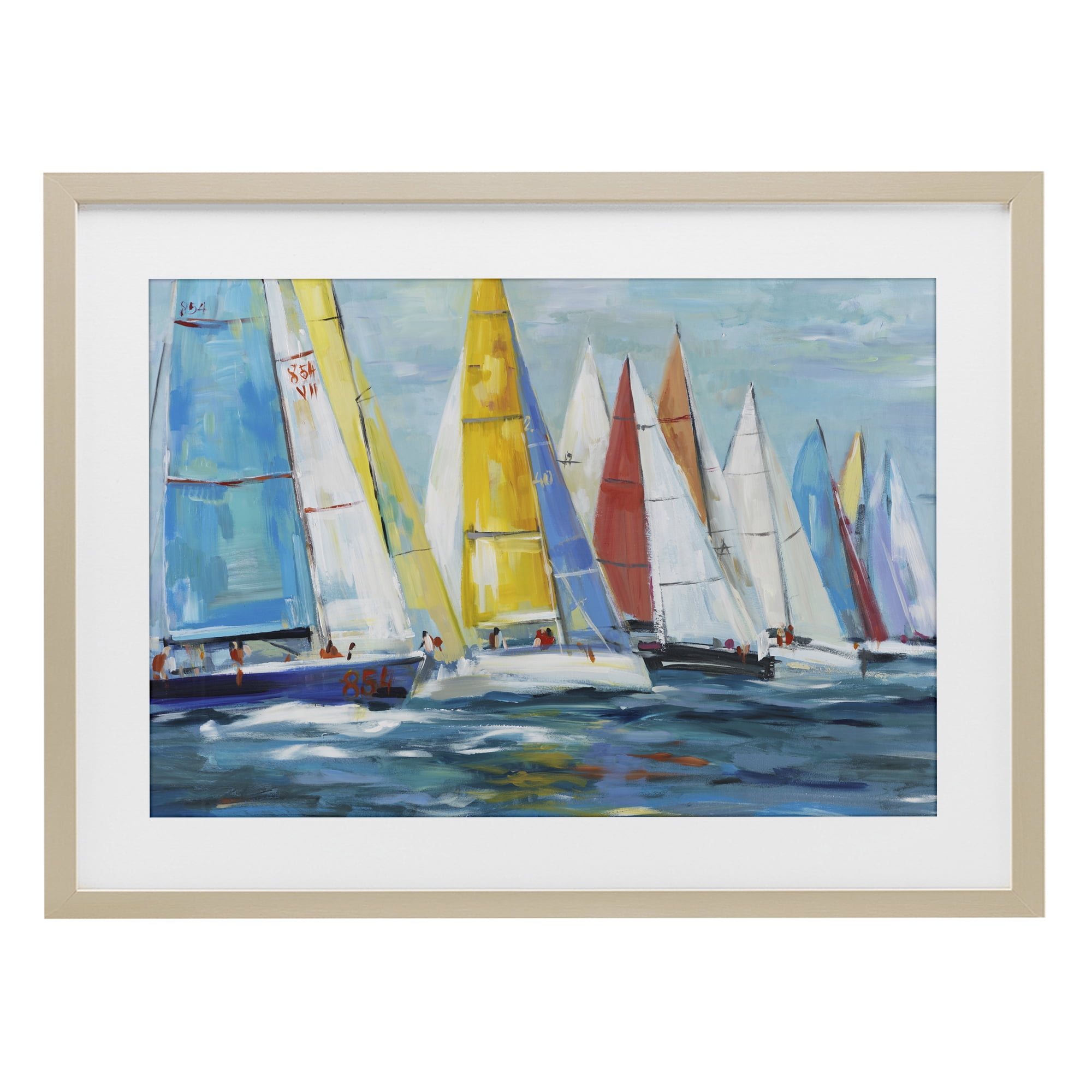 Stupell Industries Colorful Sails Coastal Scene Birch Framed Print Under Glass, design by Lorenzo Collective