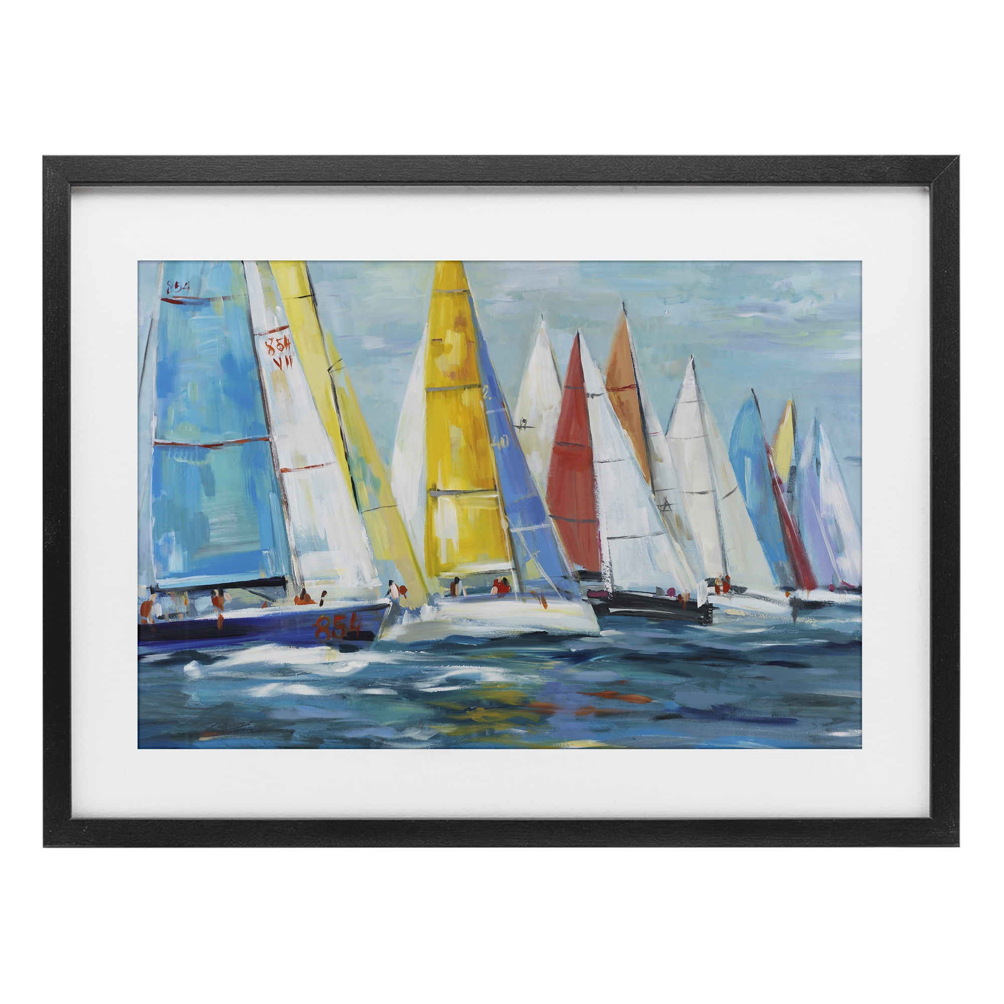 Stupell Industries Colorful Sails Coastal Scene Black Framed Print Under Glass, design by Lorenzo Collective