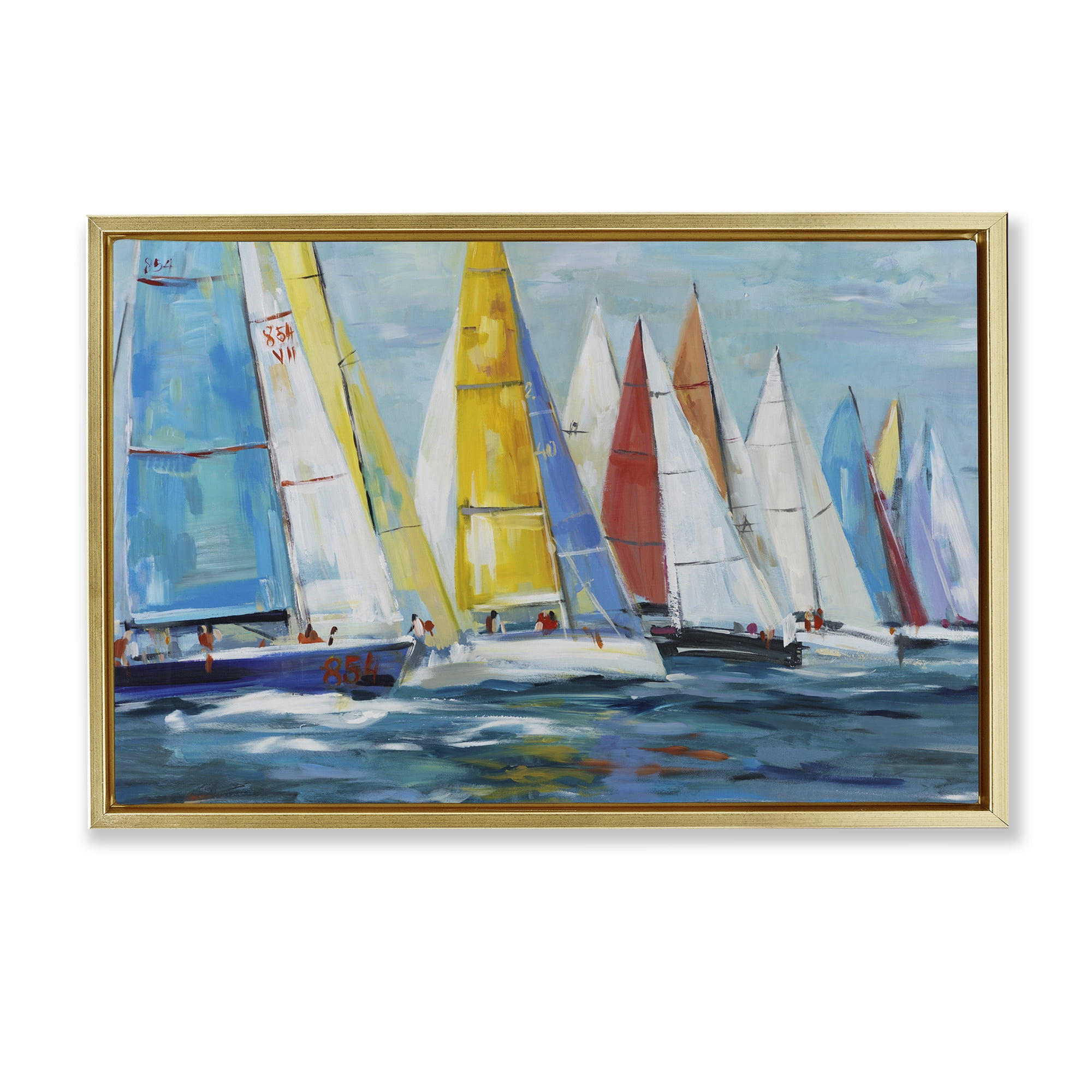 Stupell Industries Colorful Sails Coastal Scene Gold Framed Floater Canvas Wall Art, design by Lorenzo Collective